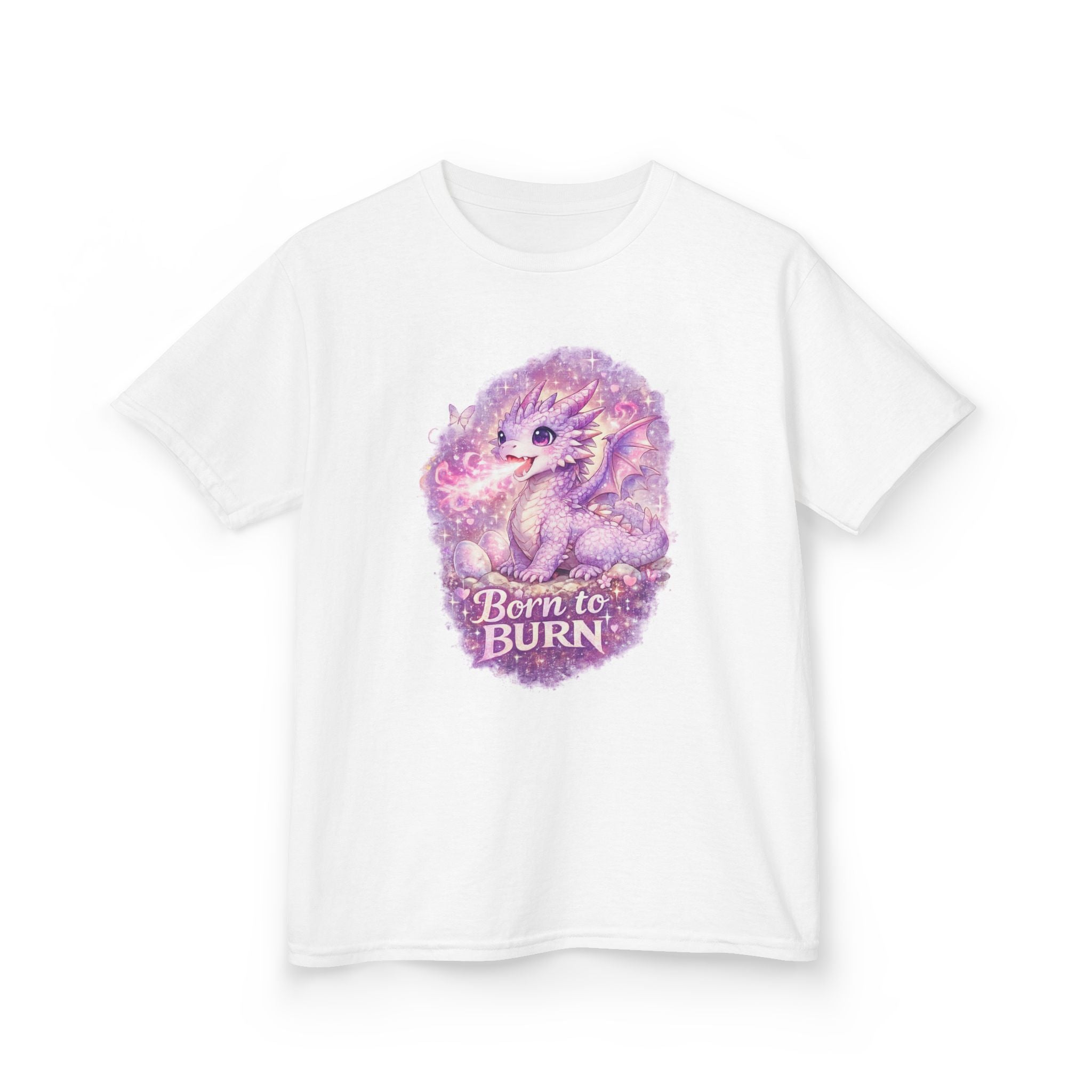 Cute Purple Dragon Kids T-Shirt, Fantasy Dragon Tee for Girls, Born to Burn Graphic Shirt, Magical Dragon Shirt, Kids Fantasy Clothing