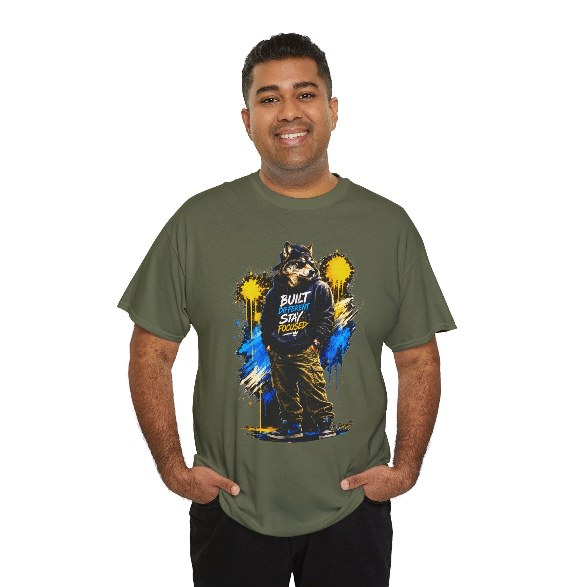 Raccoon Street Art Tee — "Built Not Born" Graphic T-Shirt