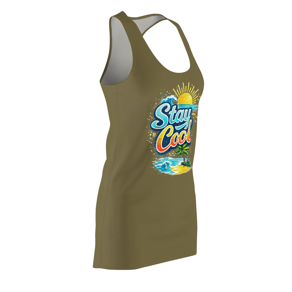 Stay Cool Racerback Dress – Tropical Beach Graphic Sundress