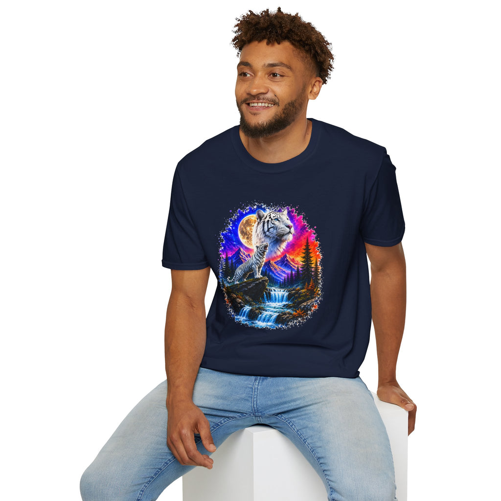 White Tiger Moon T-Shirt | Colorful Wildlife Graphic Tee | Big Cat Lover Gift | Nature Shirt