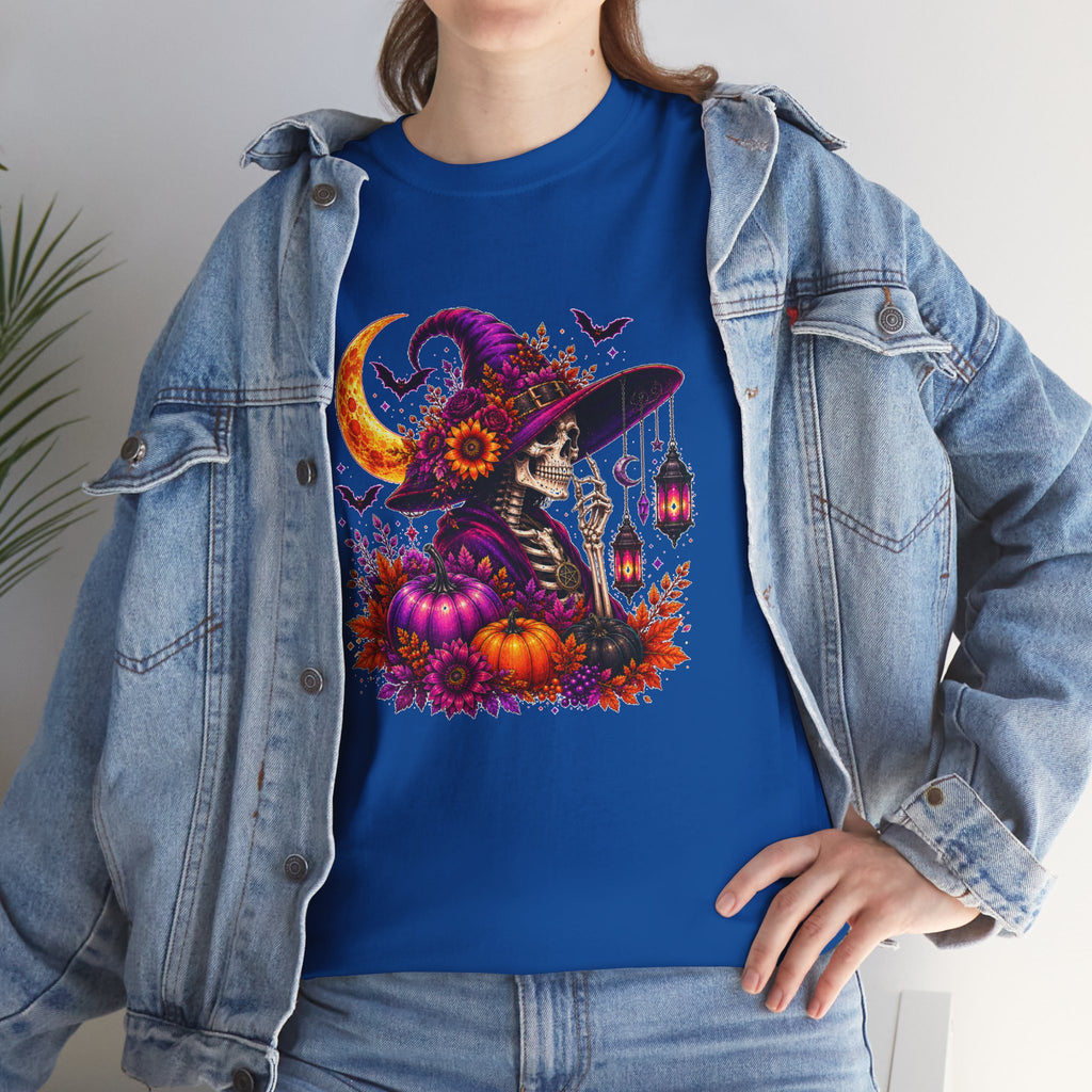 Halloween Witch Skeleton T-Shirt, Spooky Pumpkin Moon Tee, Gothic Fall Graphic Shirt, Halloween Gift for Her