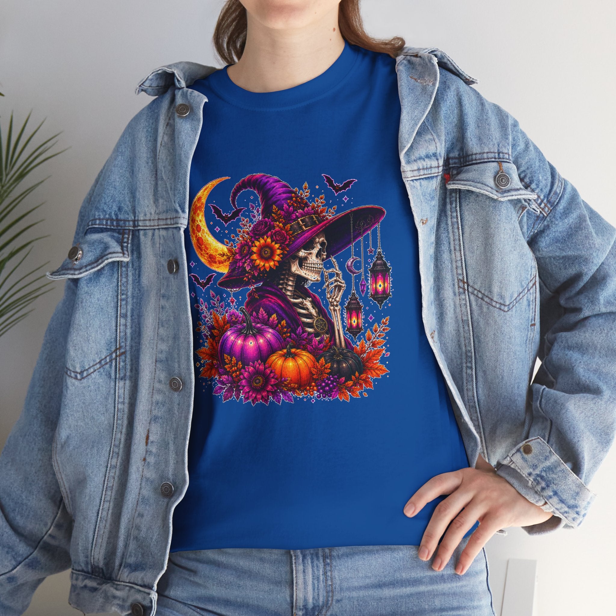 Halloween Witch Skeleton T-Shirt, Spooky Pumpkin Moon Tee, Gothic Fall Graphic Shirt, Halloween Gift for Her