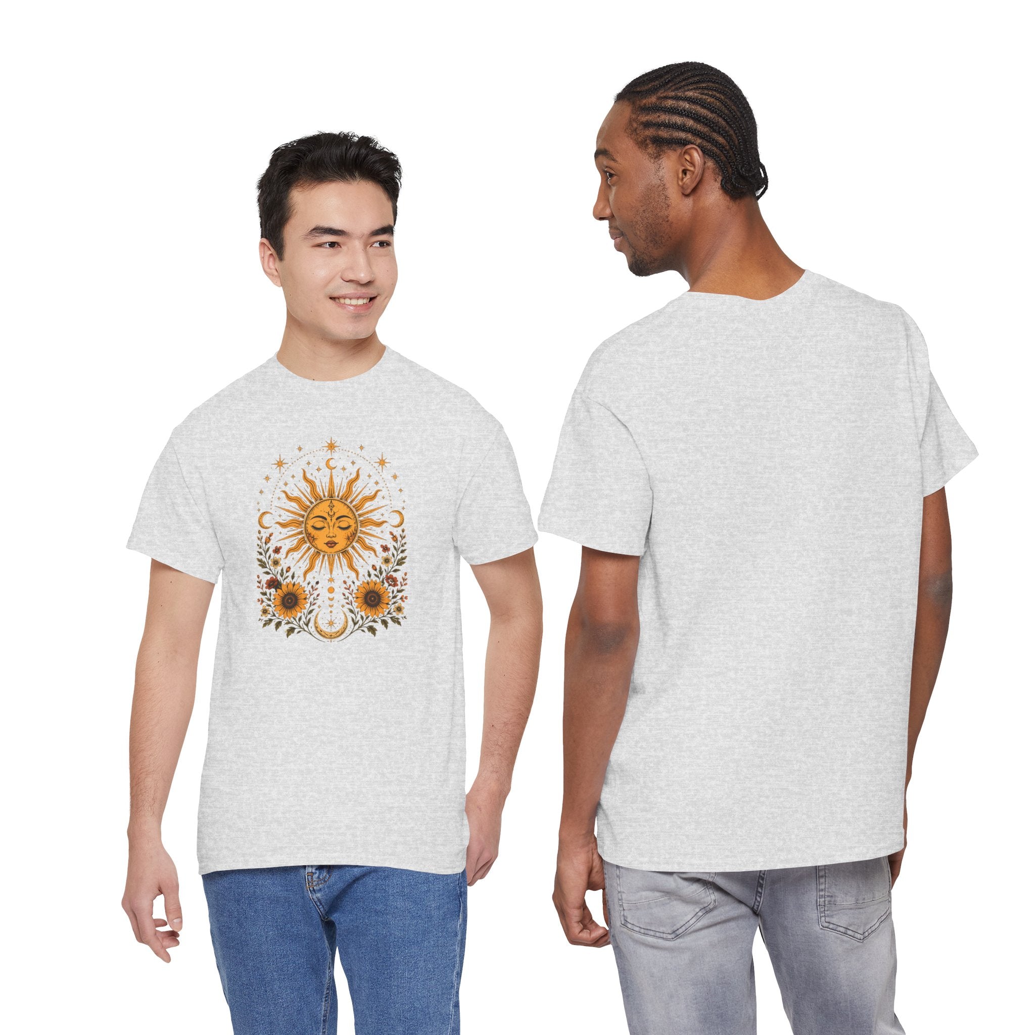 Sun & Sunflower Graphic T-Shirt, Boho Celestial Tee, Vintage Sun Shirt, Spiritual Aesthetic Top, Gift for Her