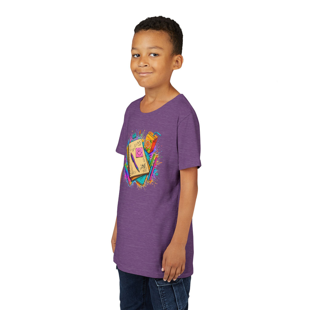 Kids Back to School T‑Shirt — Colorful Notebooks & Pencil Design