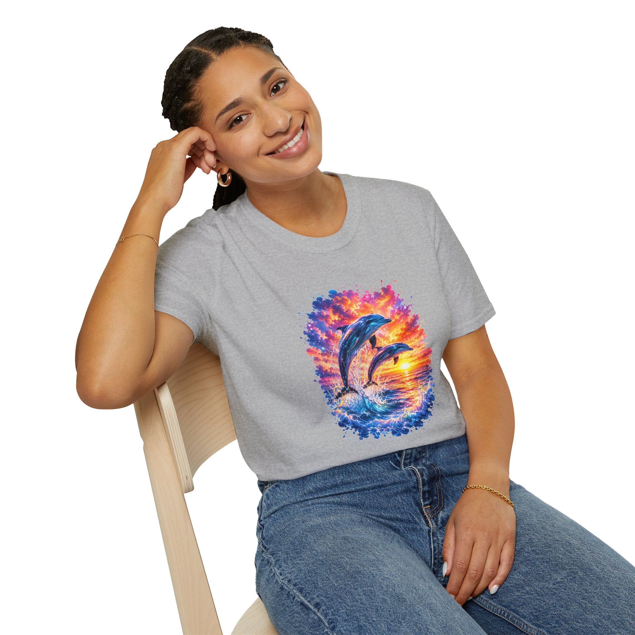 Dolphin Sunset TShirt  Vibrant Ocean Jump Graphic Tee