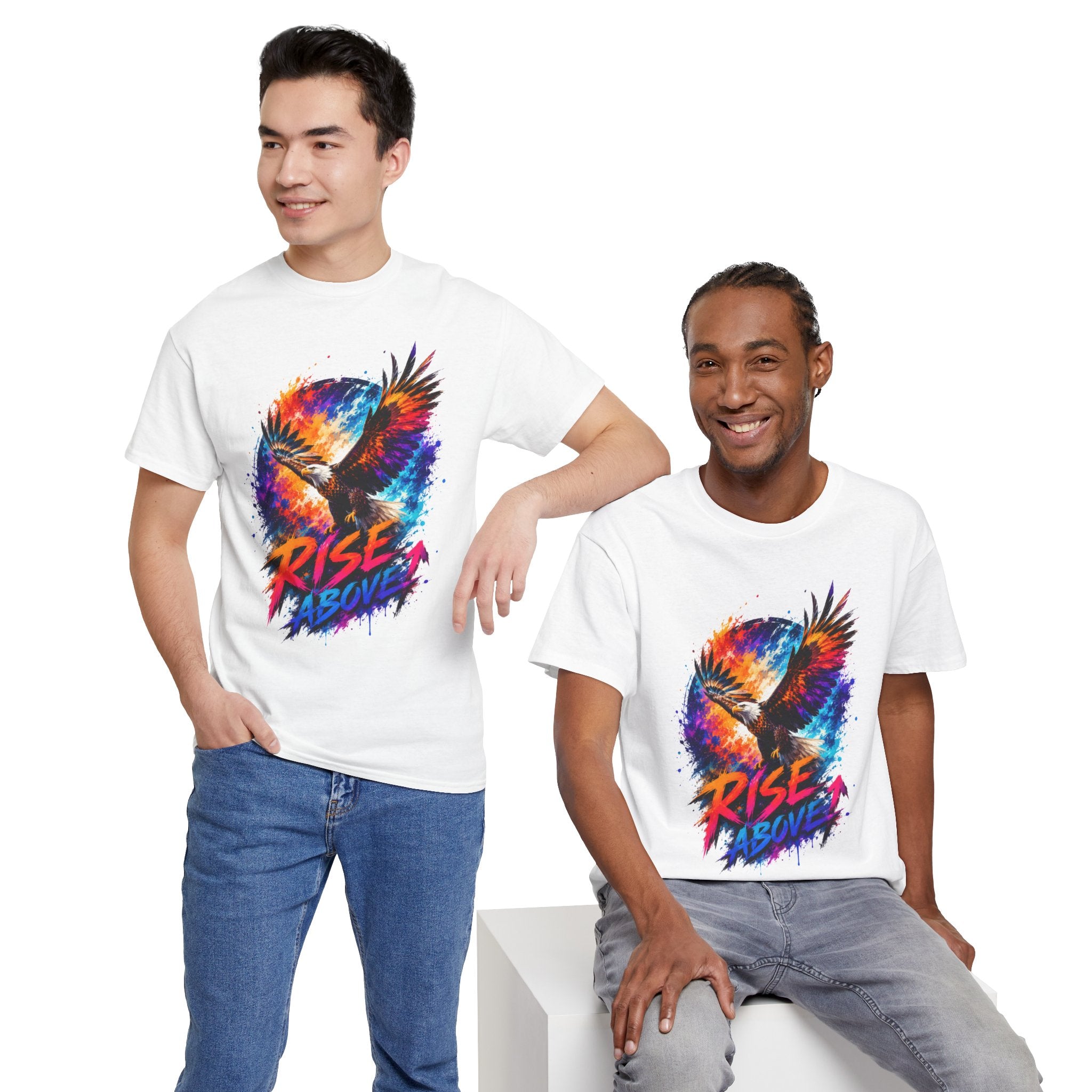 Rise Above Eagle Graphic T-Shirt | Motivational Unisex Tee | Colorful Freedom Bird Shirt