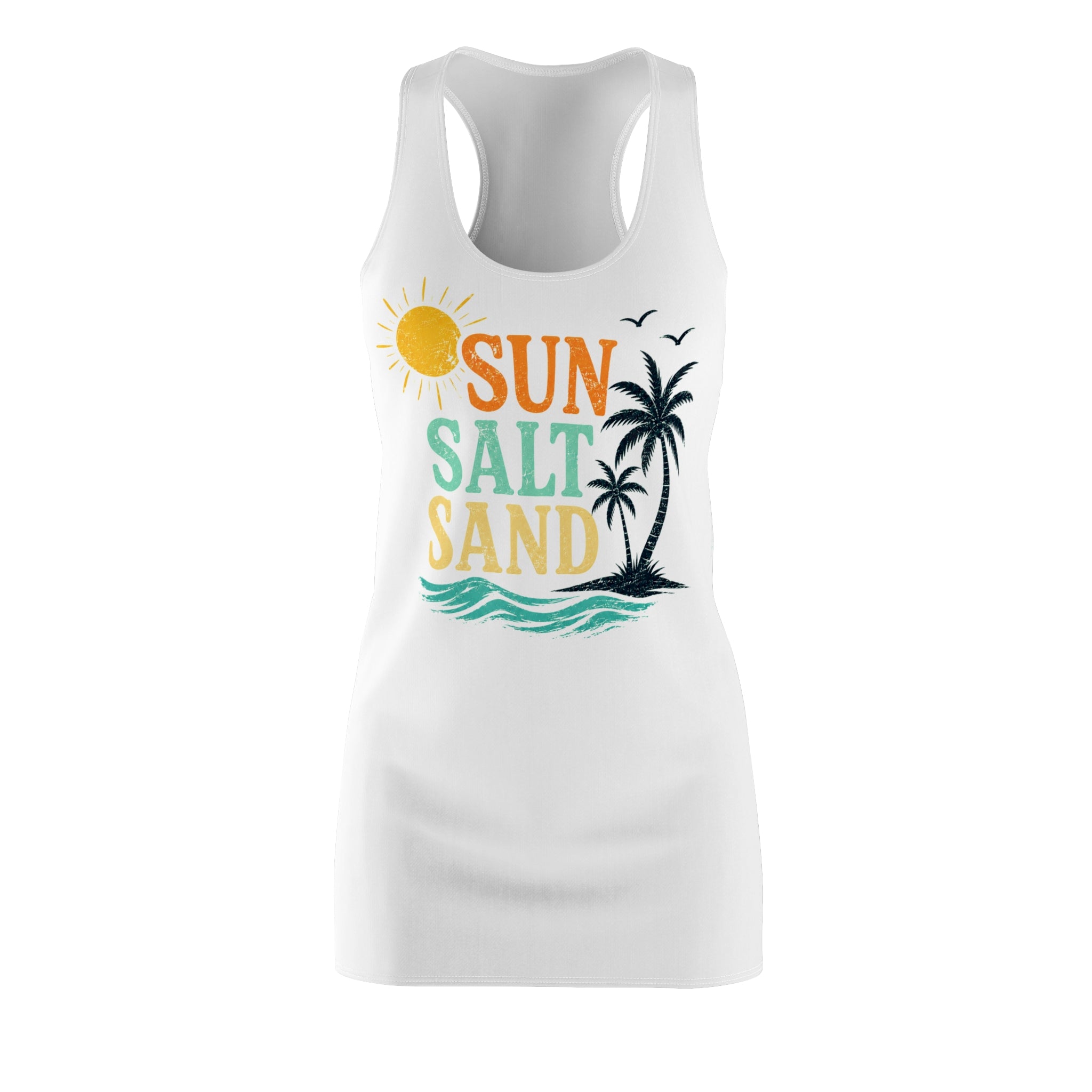 Racerback Dress — "Sun Salt Sand" Beach Graphic Summer Sundress