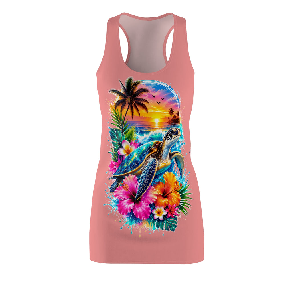 Tropical Sea Turtle Racerback Dress — Sunset Floral Beach Print