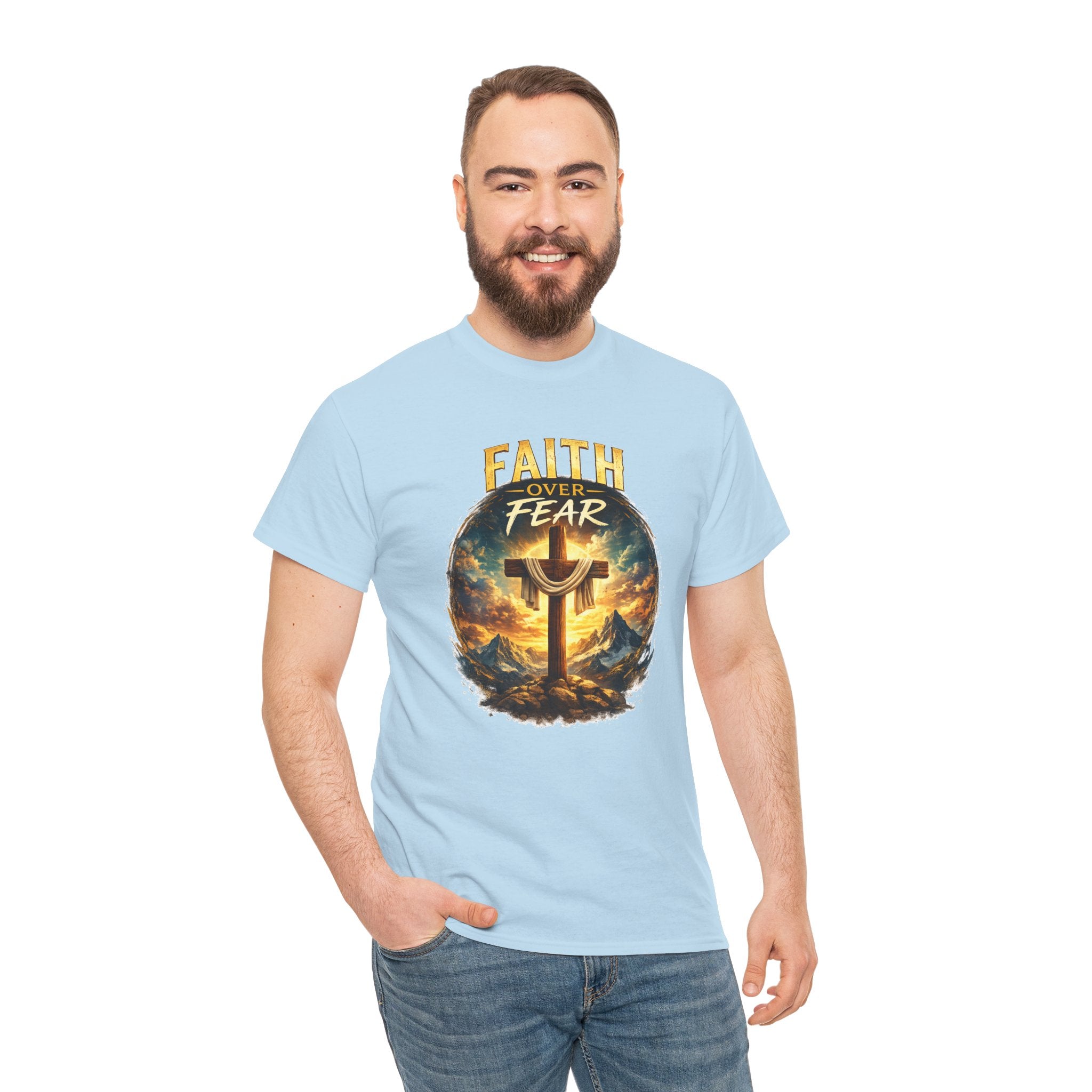 Faith Over Fear Christian T-Shirt | Cross Graphic Tee | Jesus Faith Shirt | Religious Unisex Shirt | Christian Gift for Men & Women