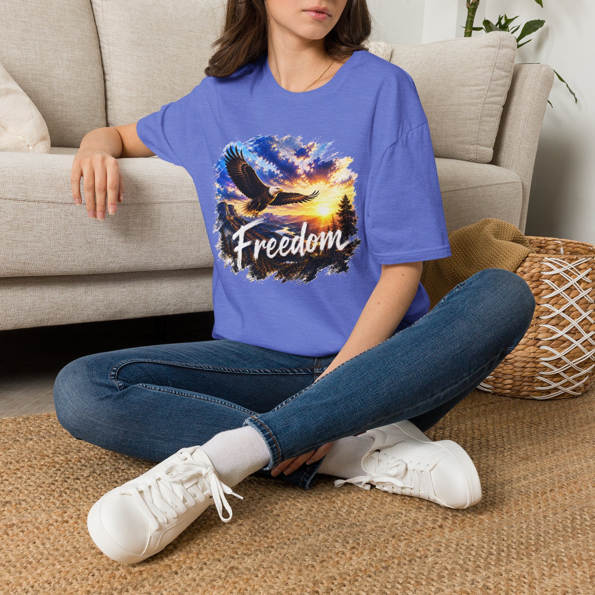 Freedom Eagle T-Shirt, Soaring Eagle Graphic Tee, Sunset Wildlife Shirt, Nature Lover Gift, Unisex Outdoor Tee