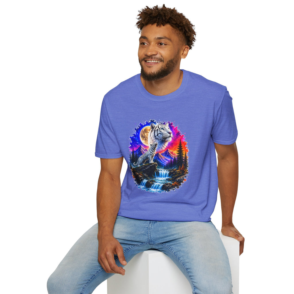 White Tiger Moon T-Shirt | Colorful Wildlife Graphic Tee | Big Cat Lover Gift | Nature Shirt