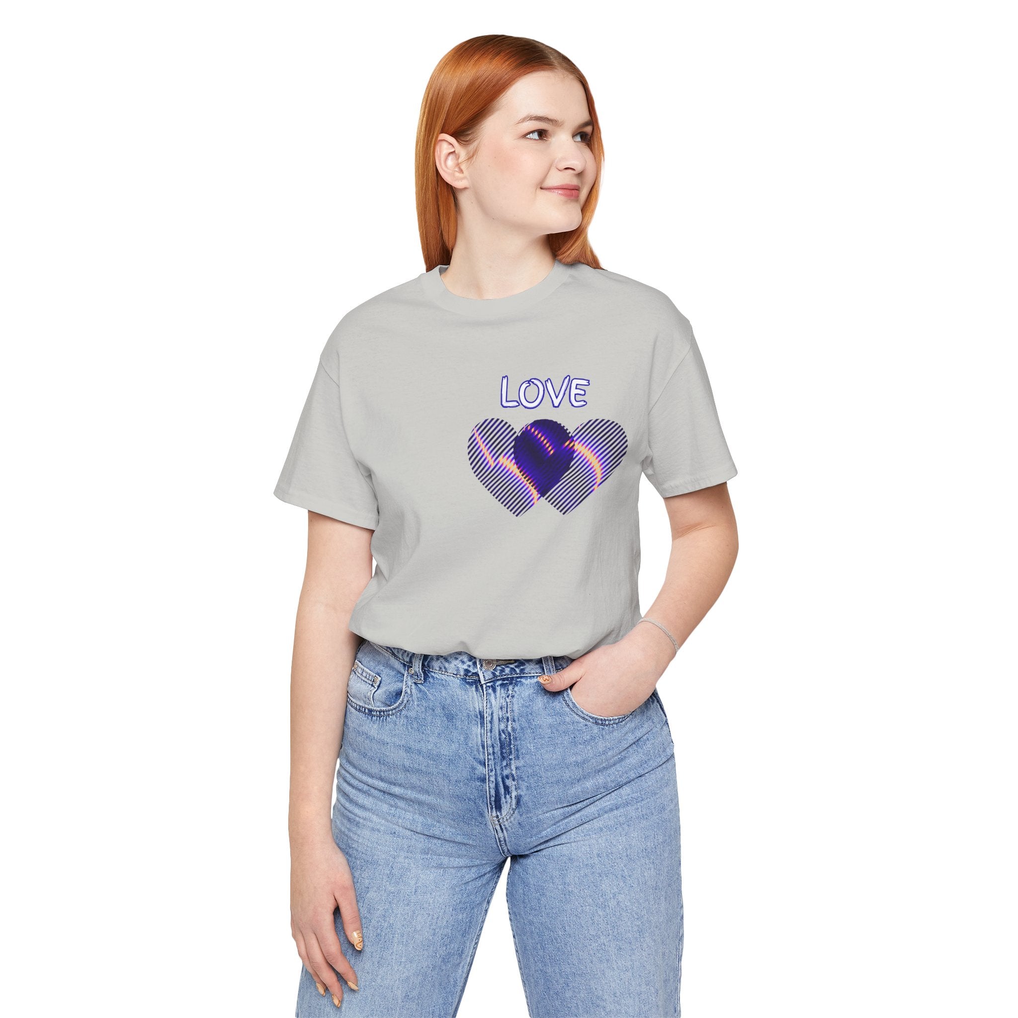 Love Heart Graphic Tee — Retro Purple Striped Hearts