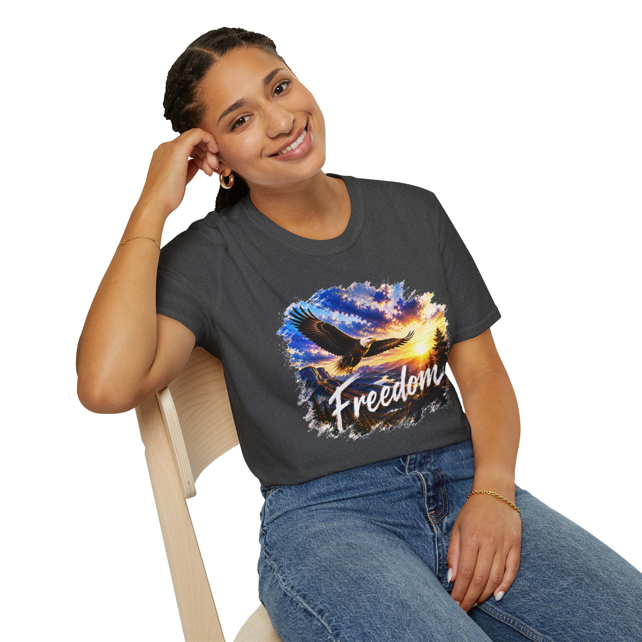 Freedom Eagle T-Shirt, Soaring Eagle Graphic Tee, Sunset Wildlife Shirt, Nature Lover Gift, Unisex Outdoor Tee