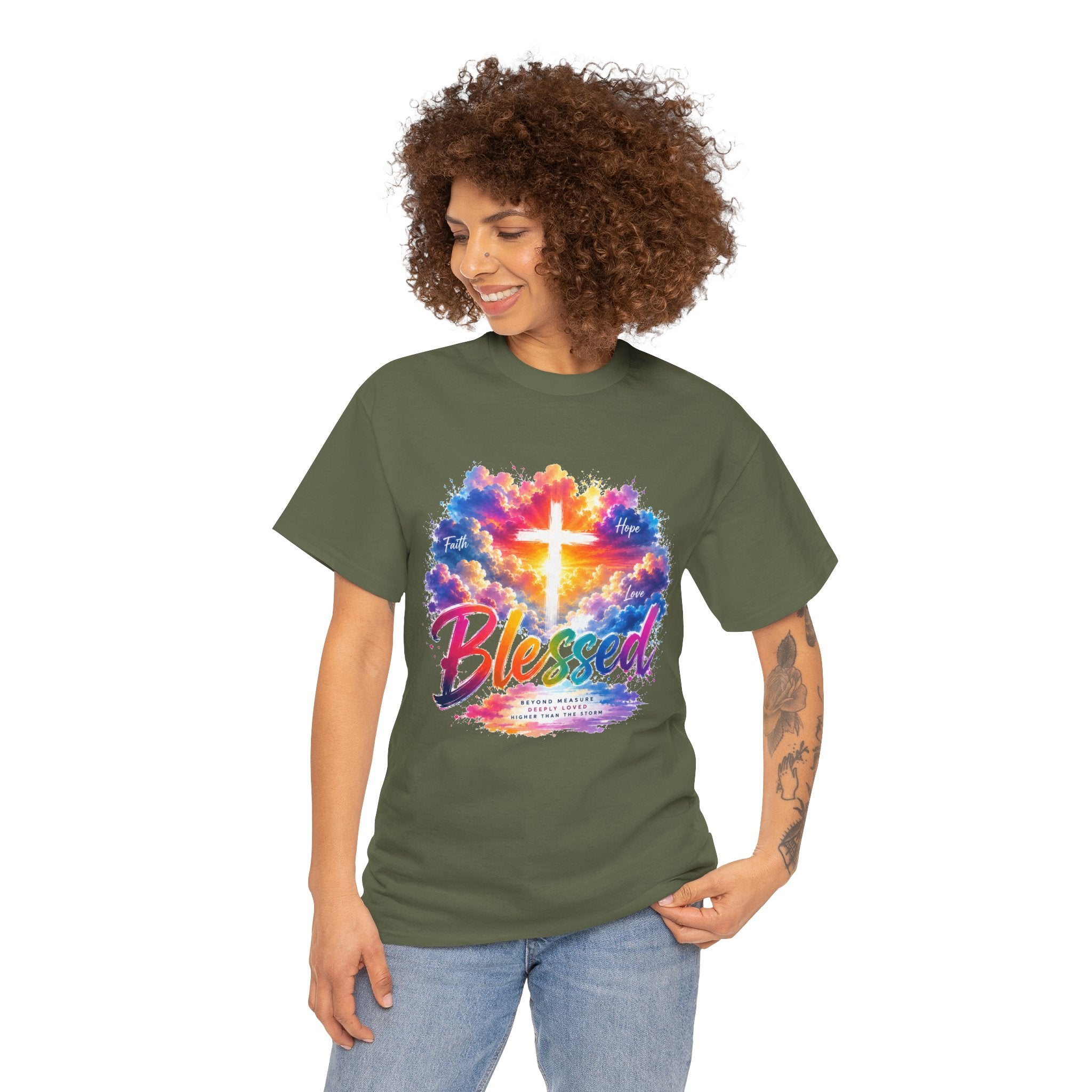 Blessed Christian T-Shirt, Colorful Cross Shirt, Faith Graphic Tee, Jesus Lover Gift, Religious Unisex Shirt