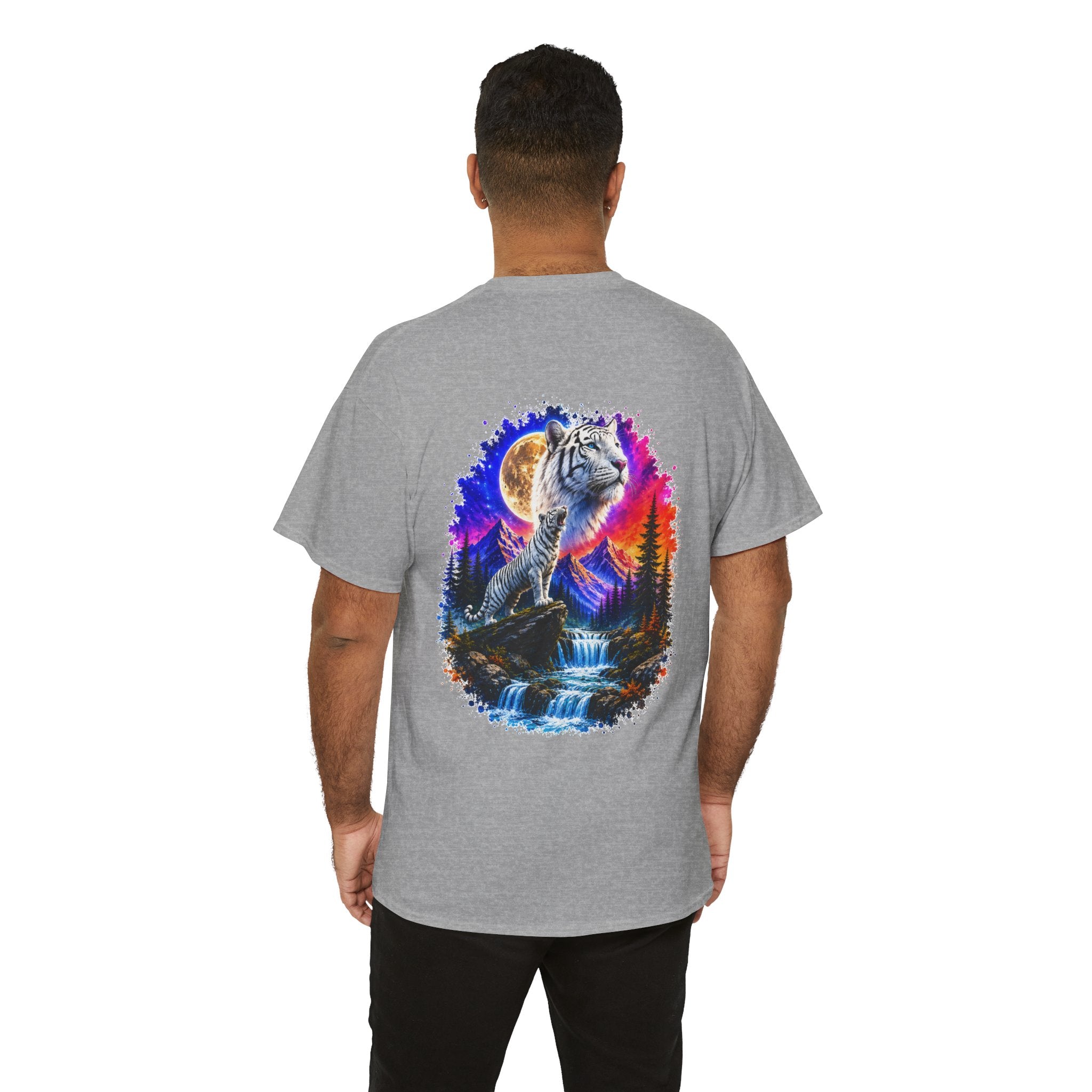 White Tiger Moon T-Shirt | Colorful Wildlife Graphic Tee | Big Cat Lover Gift | Unisex Nature Shirt