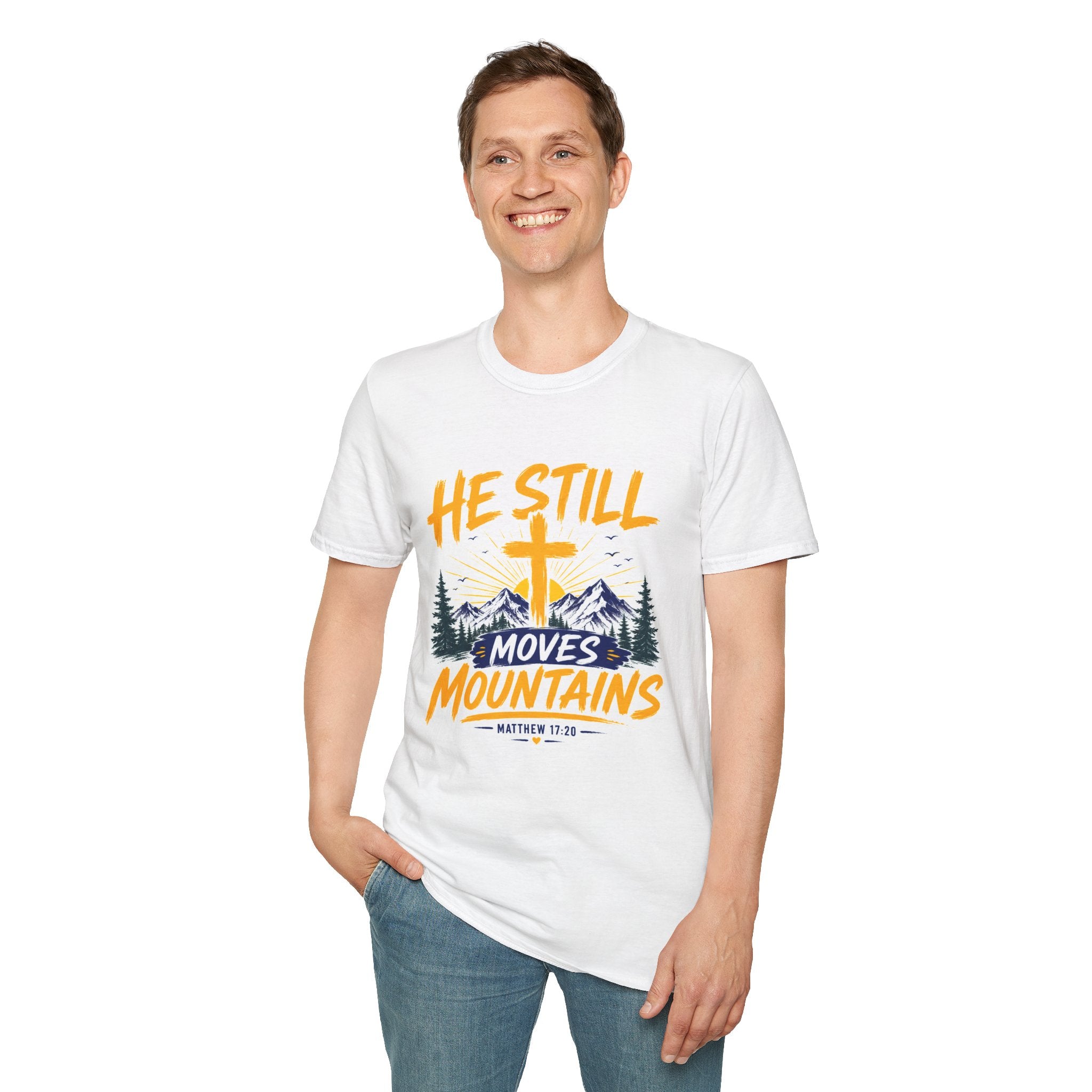 He Still Moves Mountains Shirt, Christian T-Shirt, Faith Cross Tee, Bible Verse Shirt, Religious Gift
