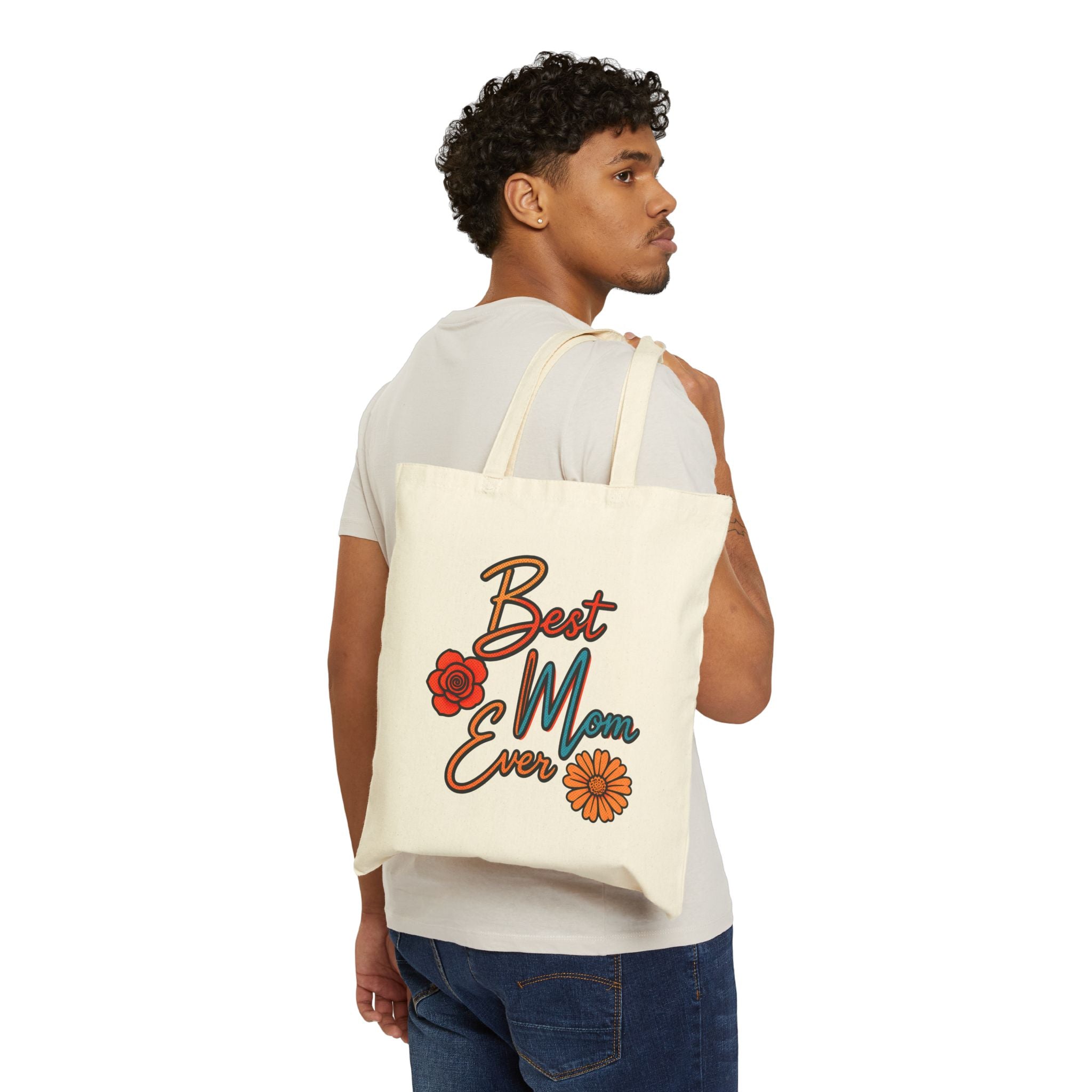 Best Mom Ever Tote Bag, Floral Canvas Bag, Cute Gift for Mom, Retro Style Reusable Bag, Mother’s Day Gift