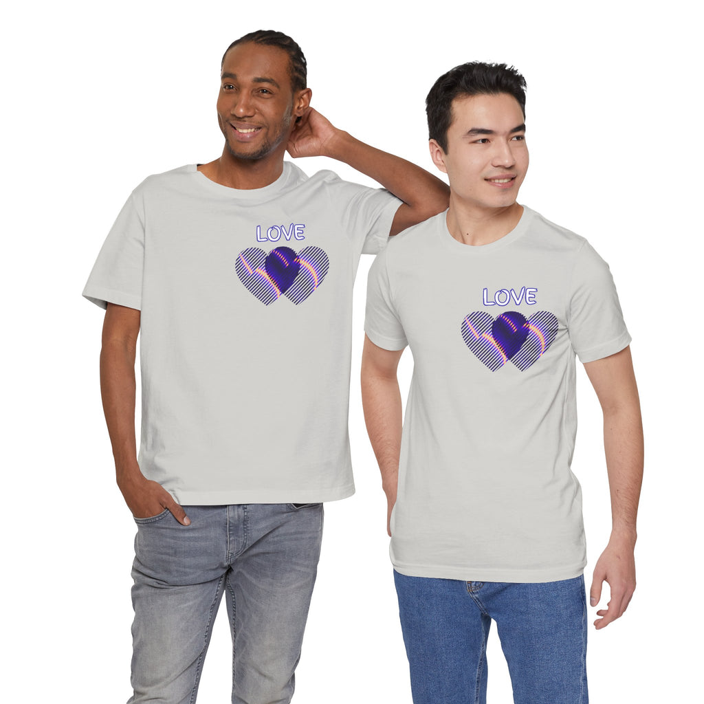 Love Heart Graphic Tee — Retro Purple Striped Hearts