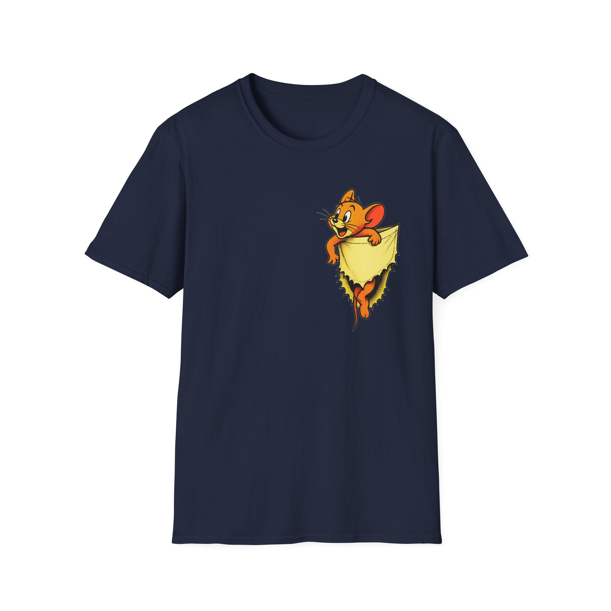 Jerry Pocket Tee — Cute Cartoon Mouse Peeking From Cheese T-Shirt