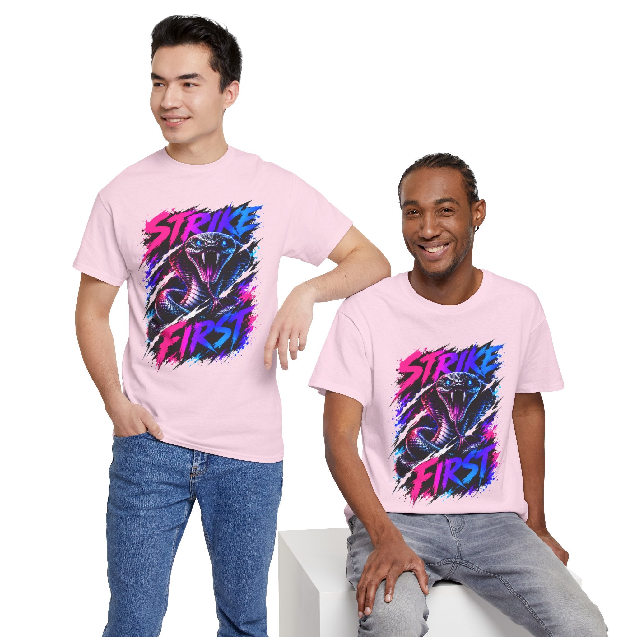 Strike First Cobra T-Shirt | Neon Snake Graphic Tee | Bold Streetwear Shirt | Unisex Graphic Tee
