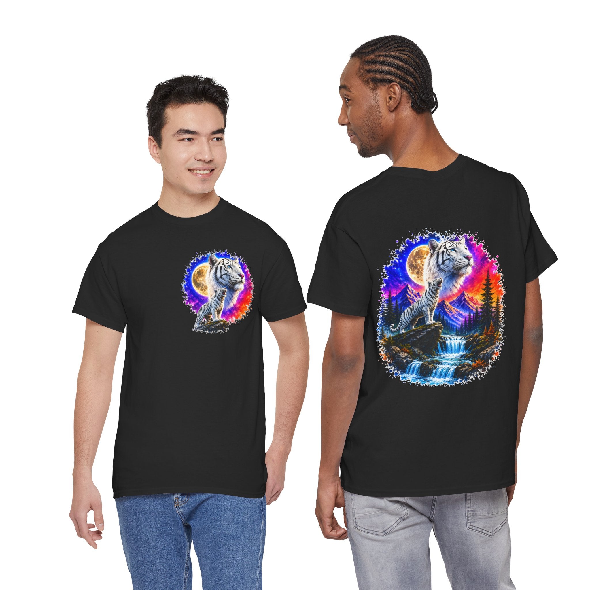 White Tiger Moon T-Shirt | Colorful Wildlife Graphic Tee | Big Cat Lover Gift | Unisex Nature Shirt