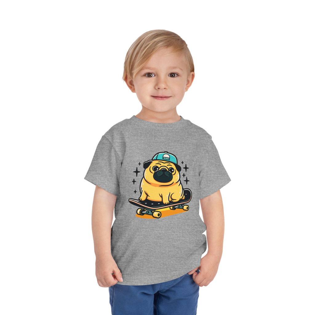Toddler Tee — Cute Skateboarding Pug Graphic