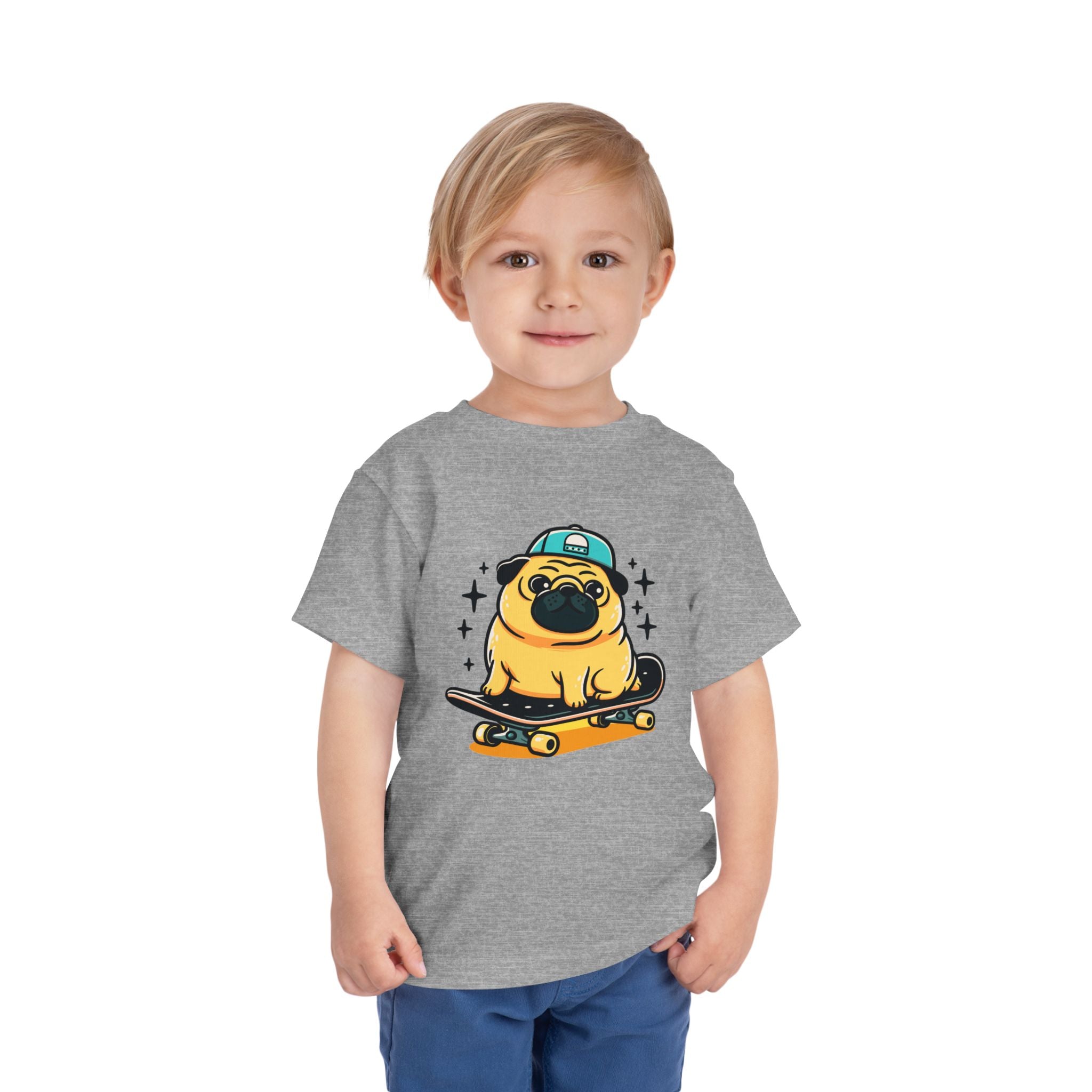Toddler Tee — Cute Skateboarding Pug Graphic