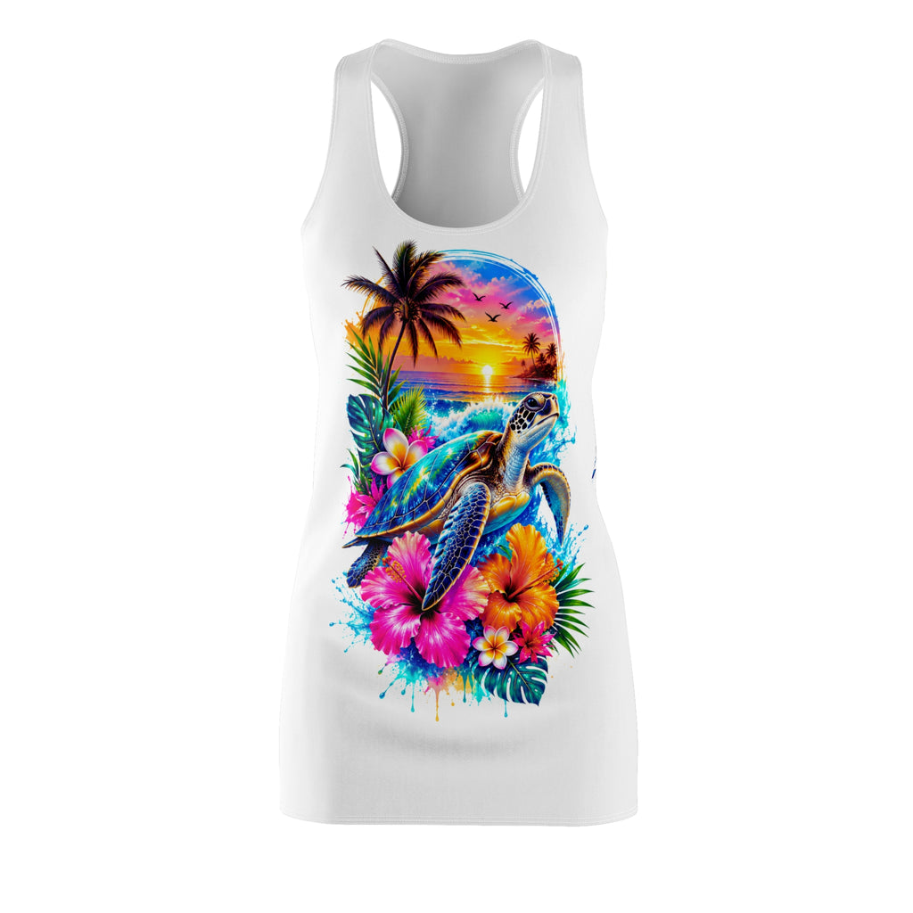 Tropical Sea Turtle Racerback Dress — Sunset Hibiscus Beach Print