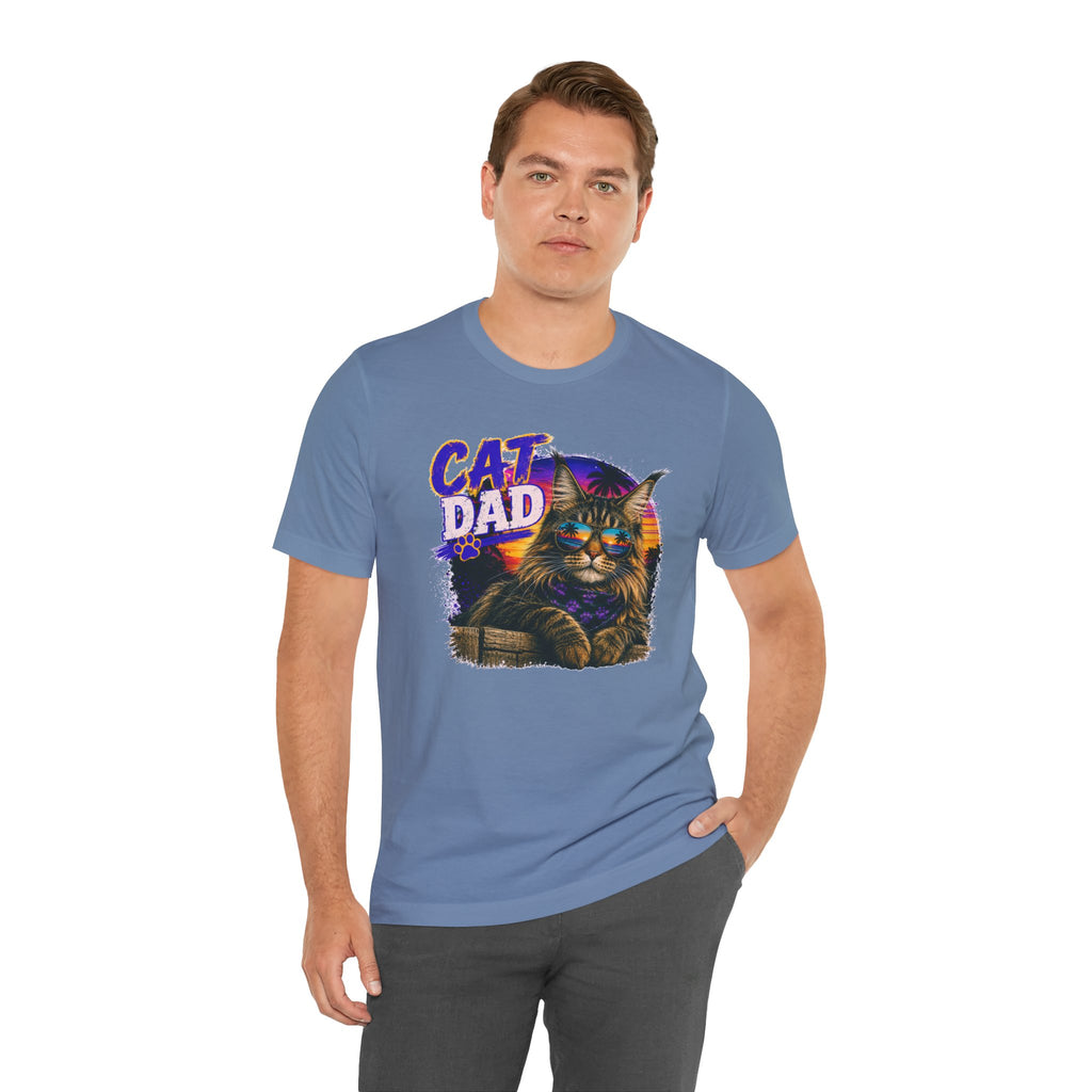 Cat Dad Maine Coon T-Shirt | Retro Sunset Cat Lover Shirt | Funny Cat Dad Gift | Vintage Graphic Tee for Men