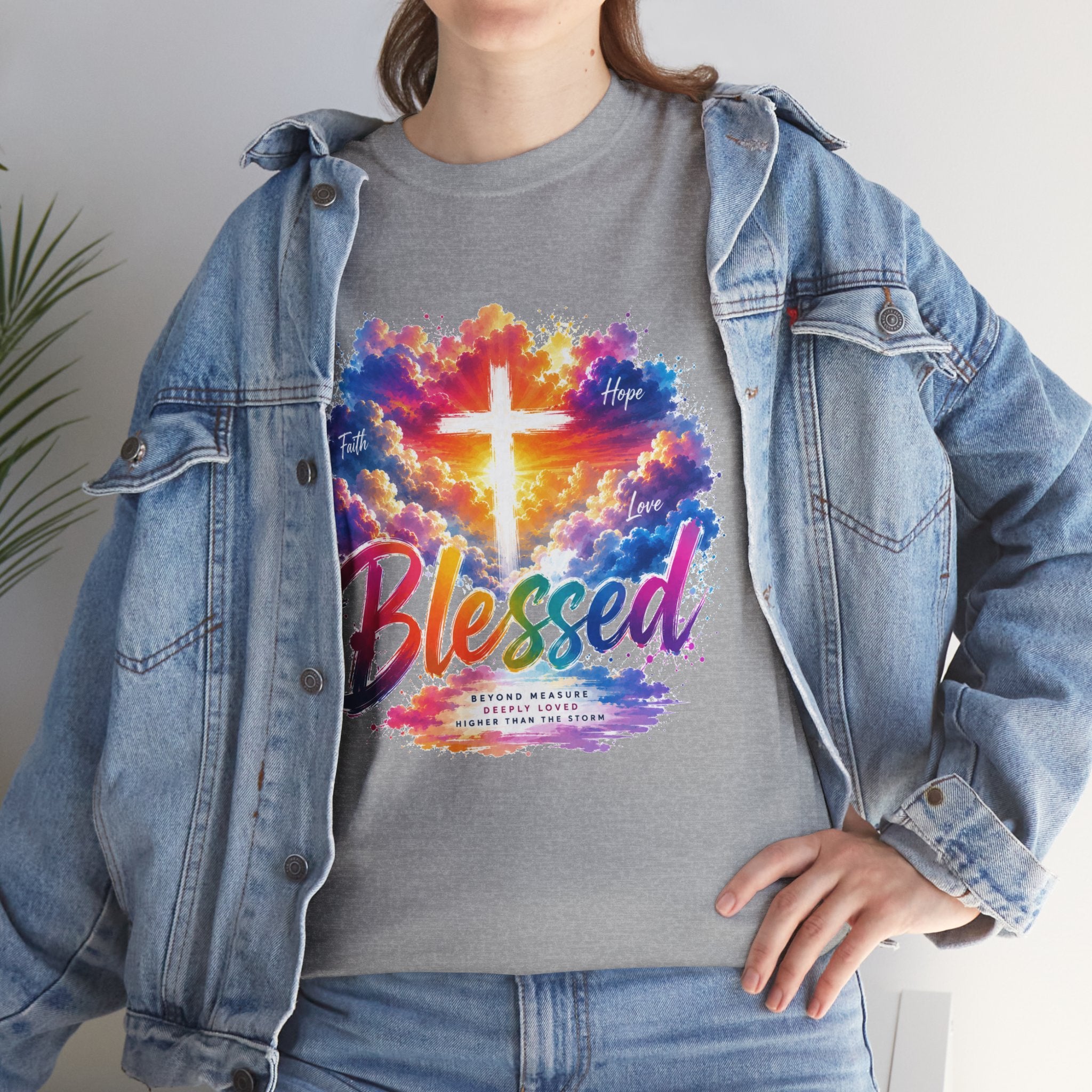 Blessed Christian T-Shirt, Colorful Cross Shirt, Faith Graphic Tee, Jesus Lover Gift, Religious Unisex Shirt