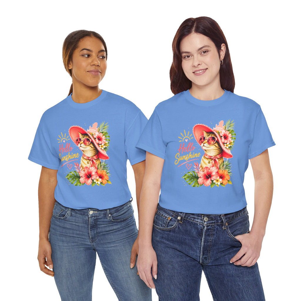 Hello Sunshine Cat Shirt | Cute Floral Cat T-Shirt | Tropical Summer Kitty Tee | Cat Lover Gift | Cute Women's Graphic Tee