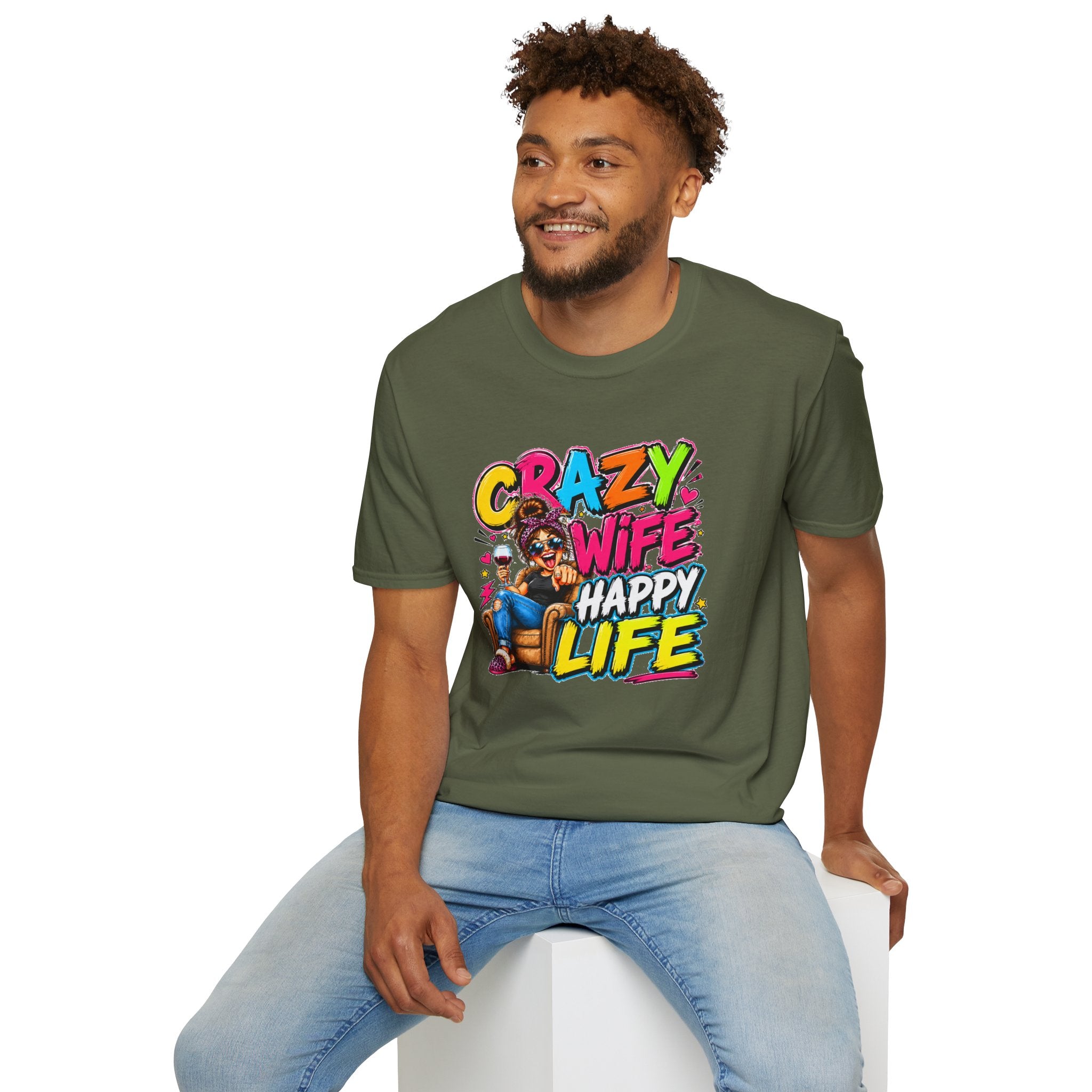 Crazy Wife Happy Life Shirt, Funny Wife T-Shirt, Funny Marriage Tee, Husband Gift, Couples Graphic Tee, Marriage Humor Shirt, Gift for Wife