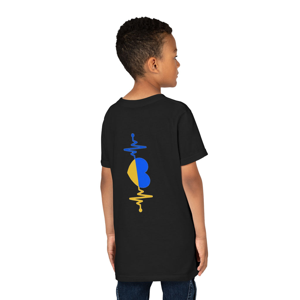 Love Ukraine Youth Tee — Blue & Yellow Heart Kids Shirt (Support Ukraine)