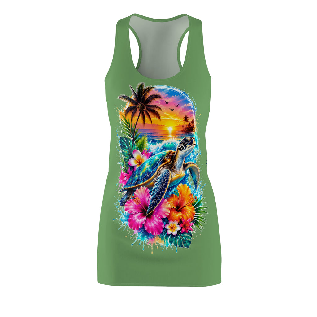 Tropical Sea Turtle Racerback Dress — Sunset Hawaiian Floral Beachwear
