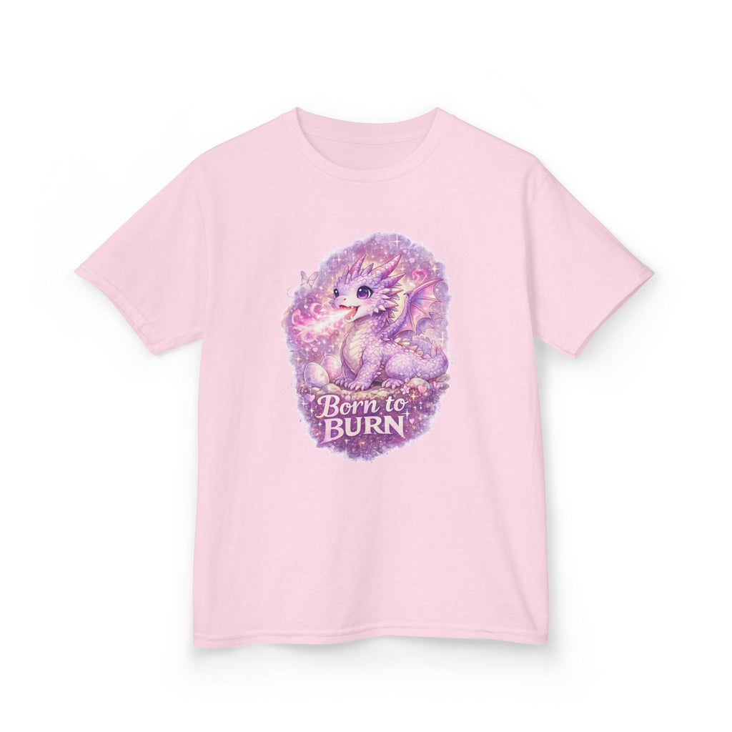Cute Purple Dragon Kids T-Shirt, Fantasy Dragon Tee for Girls, Born to Burn Graphic Shirt, Magical Dragon Shirt, Kids Fantasy Clothing