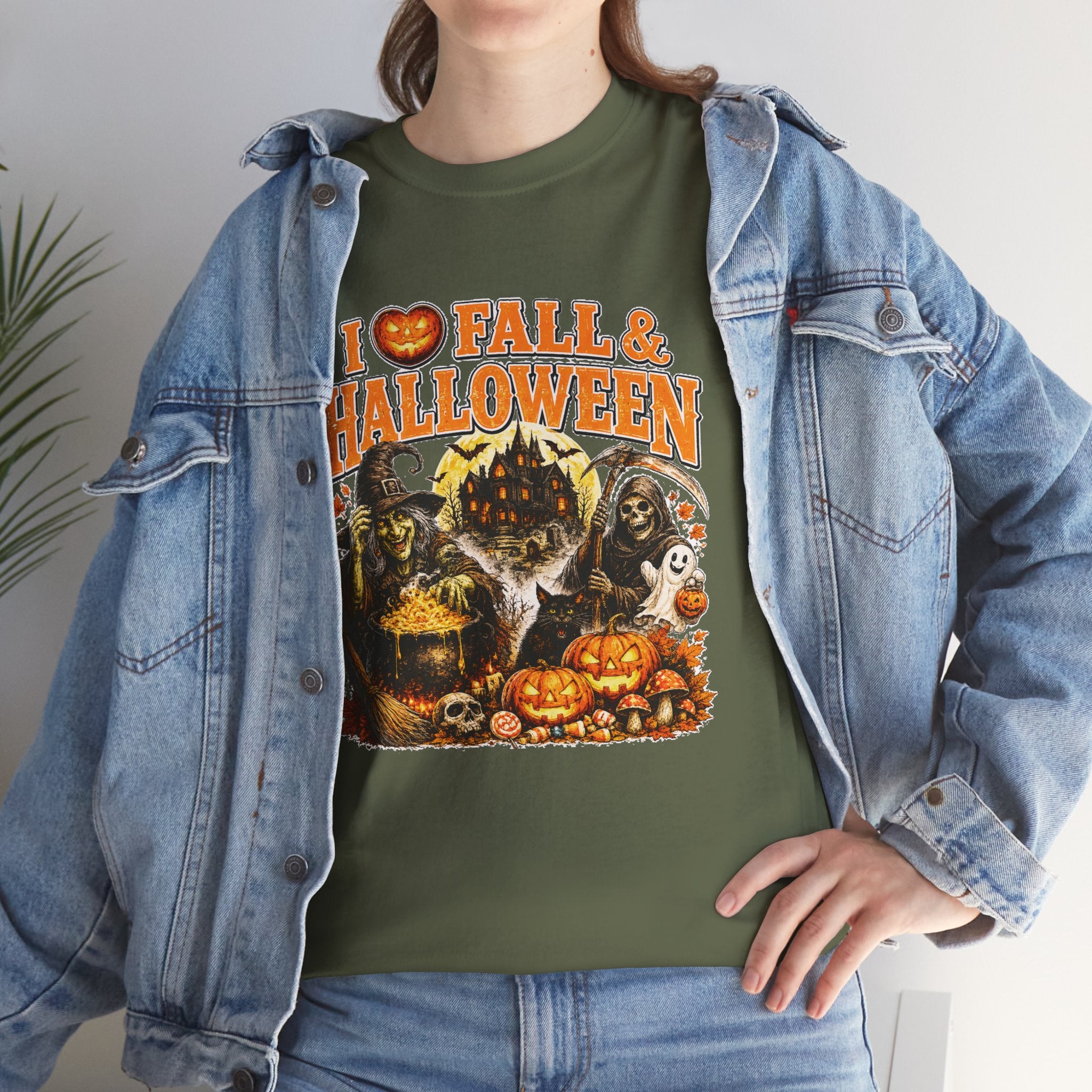 I Love Fall & Halloween T-Shirt | Vintage Halloween Shirt | Spooky Pumpkin Witch Tee | Cute Fall Graphic Tee | Autumn Lover Gift