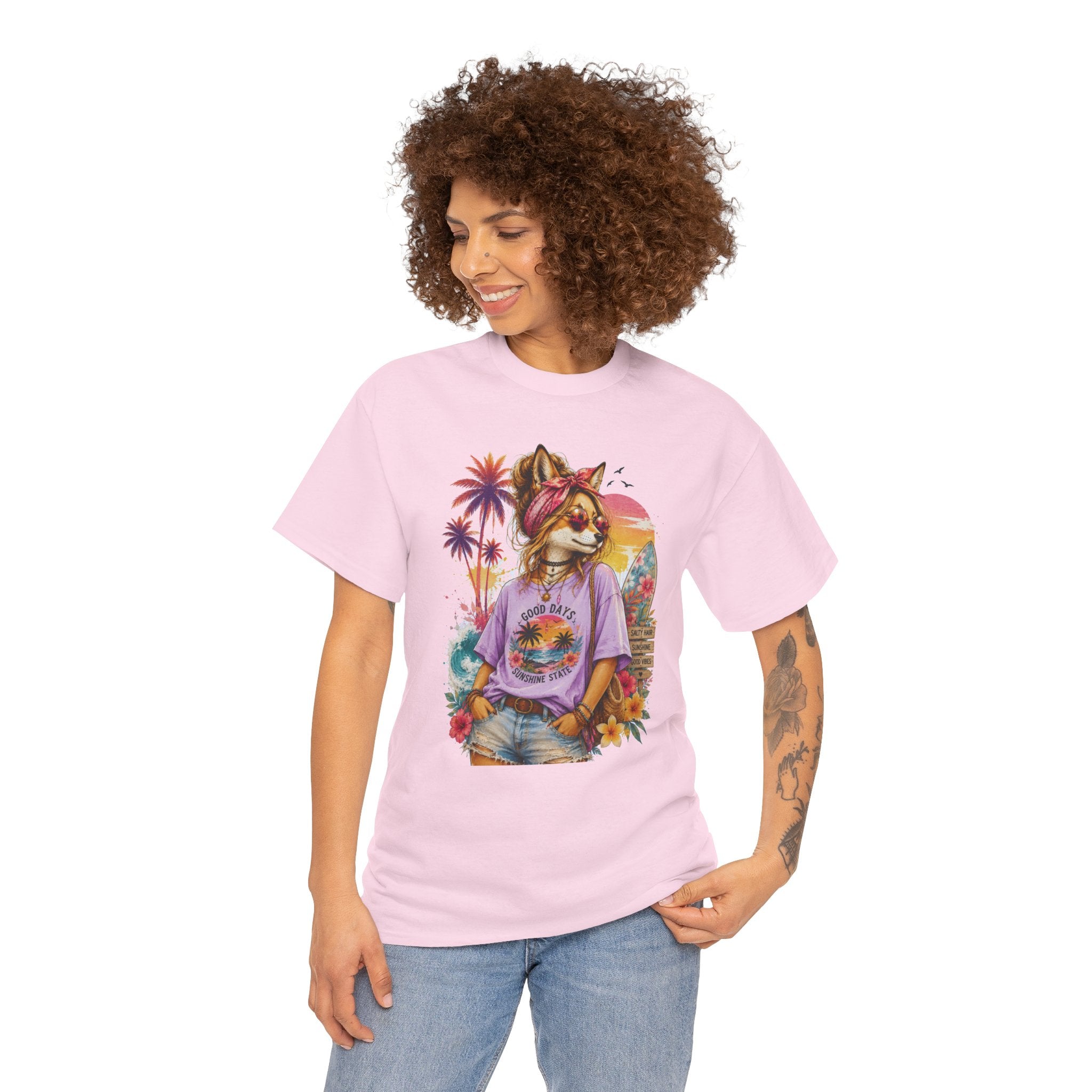 Fox Beach Vibes Shirt, Retro Beach T-Shirt, Summer Sunset Graphic Tee, Coastal Vacation Gift