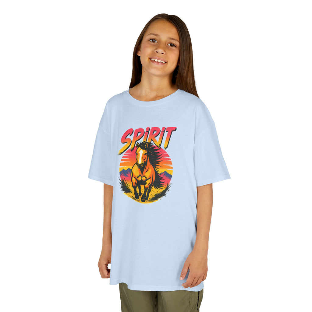 Spirit Horse Kids T‑Shirt — Retro Sunset Wild Horse Graphic Tee