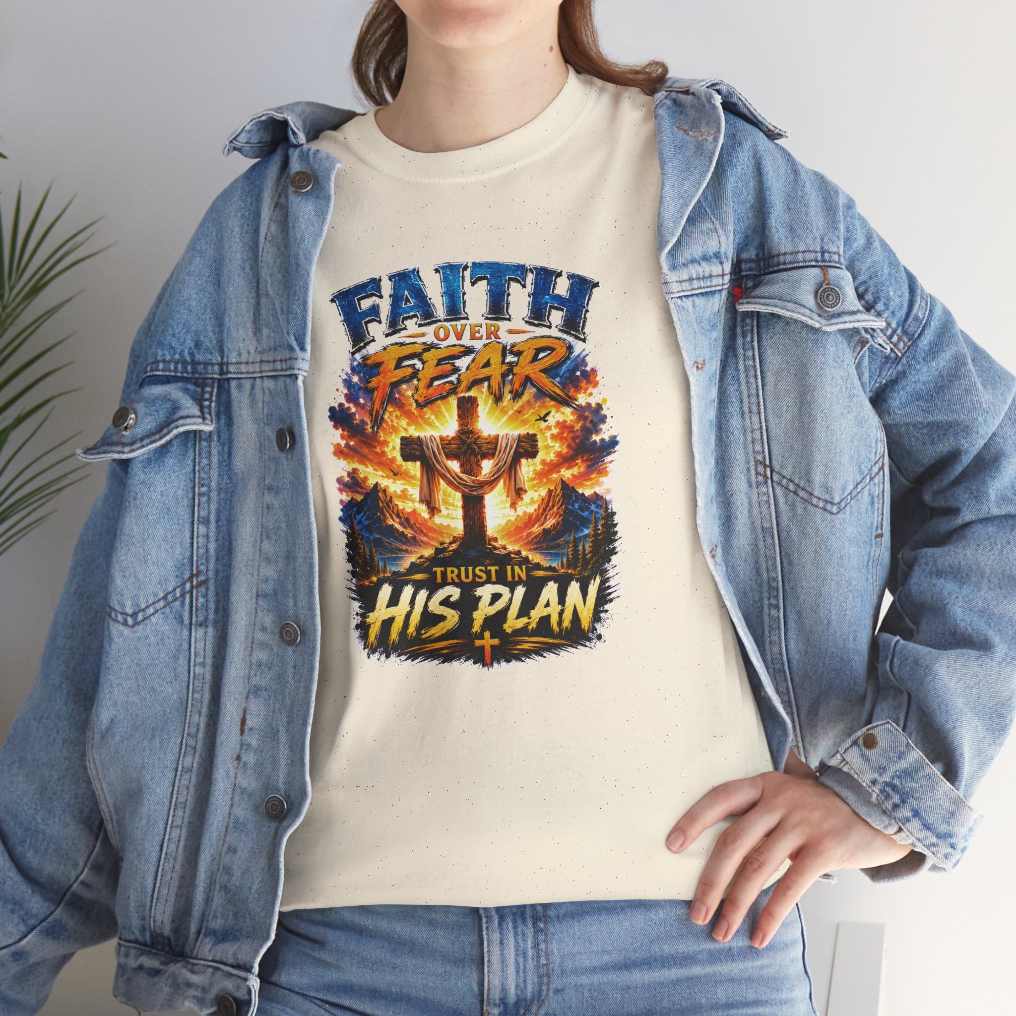 Faith Over Fear Christian T-Shirt | Trust in His Plan Cross Graphic Tee | Religious Unisex Shirt | Christian Gift