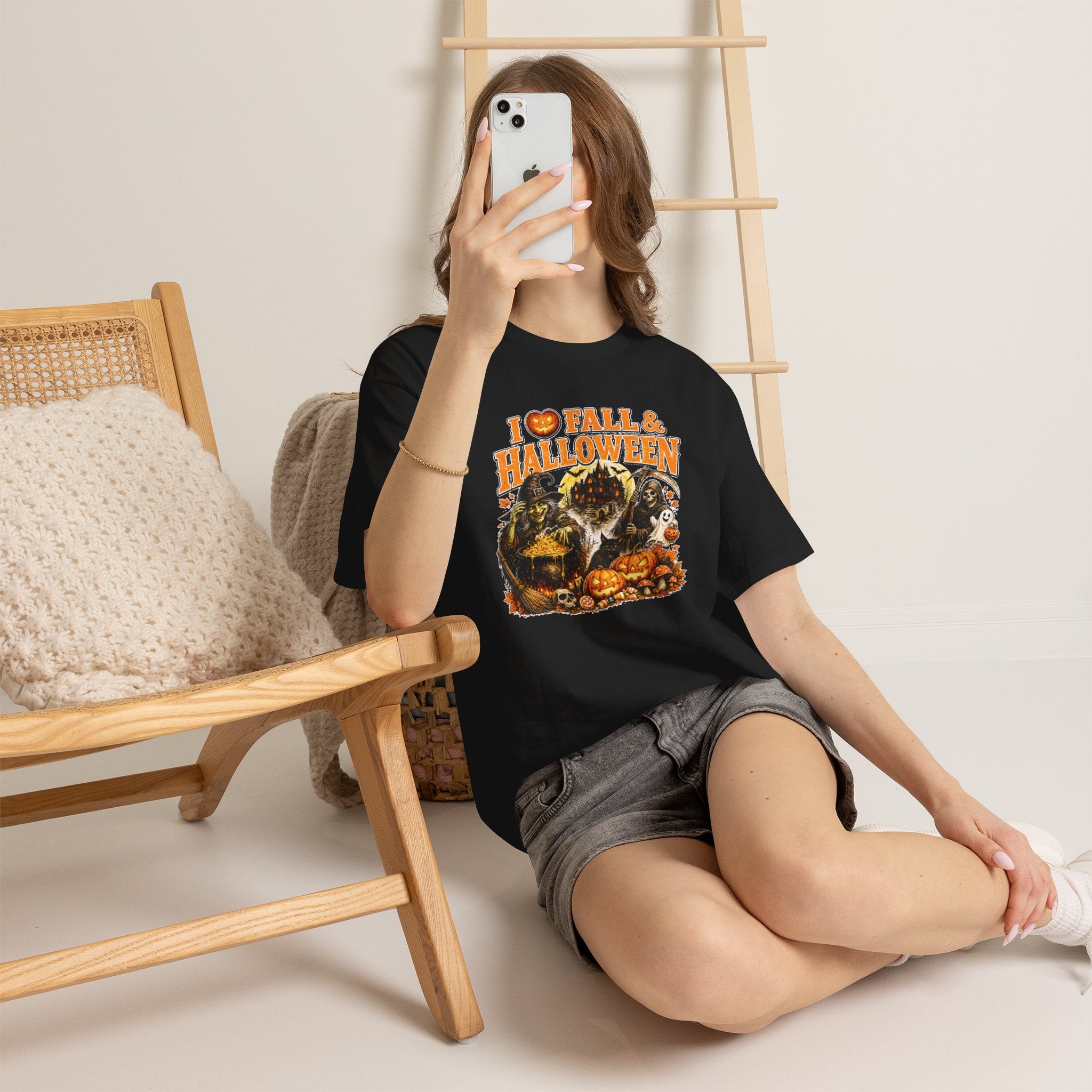I Love Fall & Halloween T-Shirt | Vintage Halloween Shirt | Spooky Pumpkin Witch Tee | Cute Fall Graphic Tee | Autumn Lover Gift
