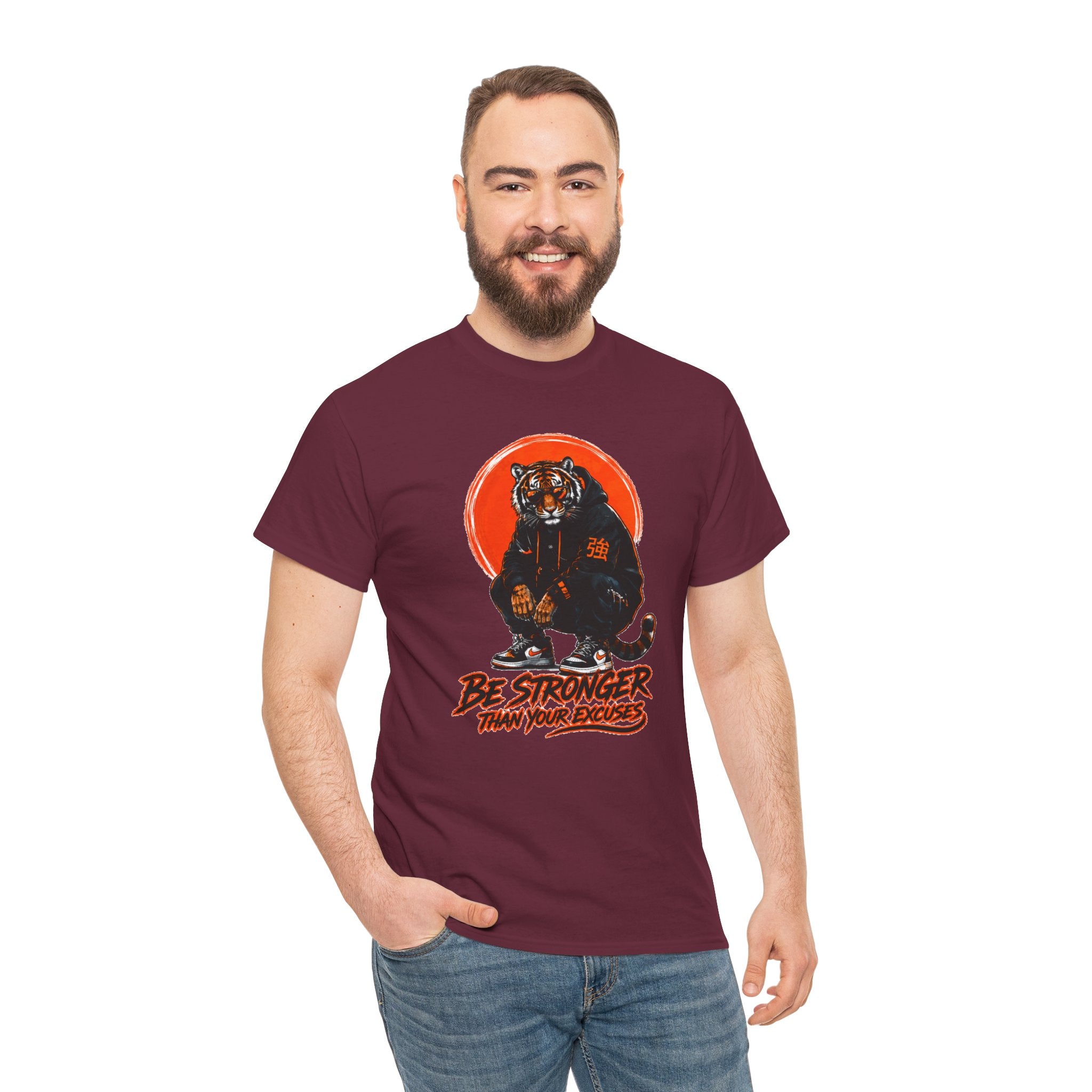Tiger Graphic Tee — "Be Stronger Than Your Doubts" Motivational T-Shirt