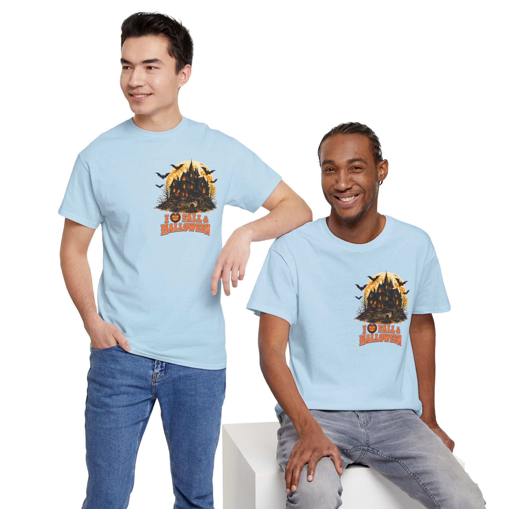 Halloween Fall Graphic Tee — "I  Fall & Halloween" Vintage Pumpkin & Spooky Characters Shirt