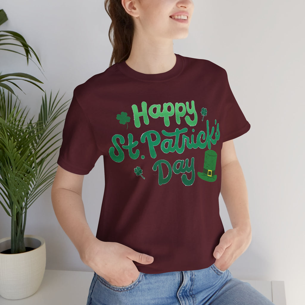Happy St. Patrick's Day T-Shirt – Green Shamrock & Leprechaun Hat Tee
