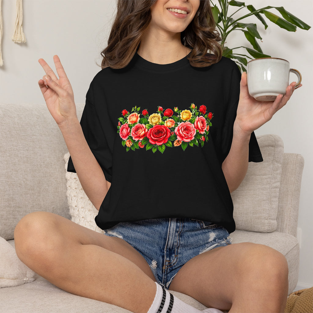 Colorful Floral T-Shirt for Women, Rose Flower Shirt, Botanical Graphic Tee, Cute Garden Shirt, Cottagecore Gift, Comfort Colors Tee