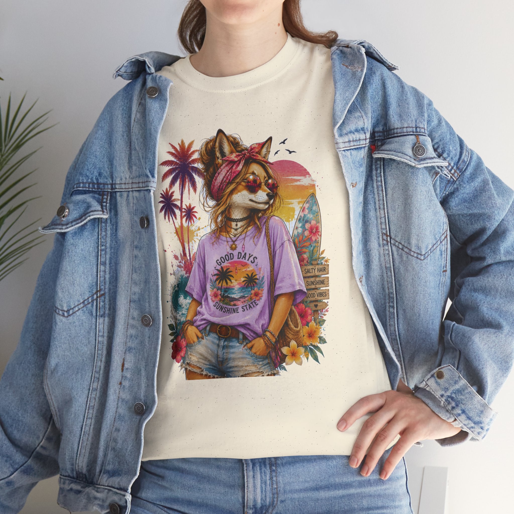 Fox Beach Vibes Shirt, Retro Beach T-Shirt, Summer Sunset Graphic Tee, Coastal Vacation Gift