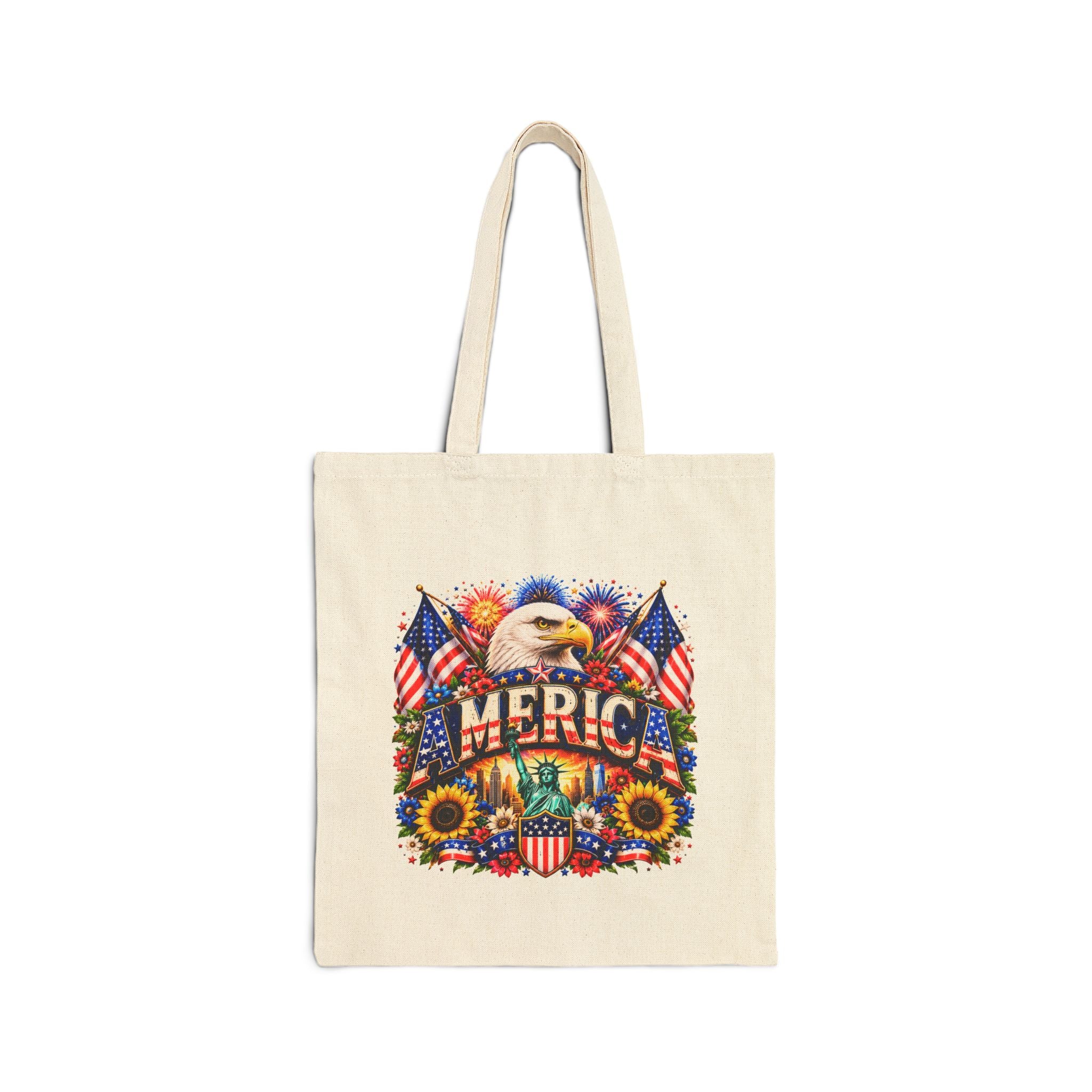 Patriotic America Tote Bag, Eagle Sunflower Tote, USA Flag Market Bag, Fourth of July Gift