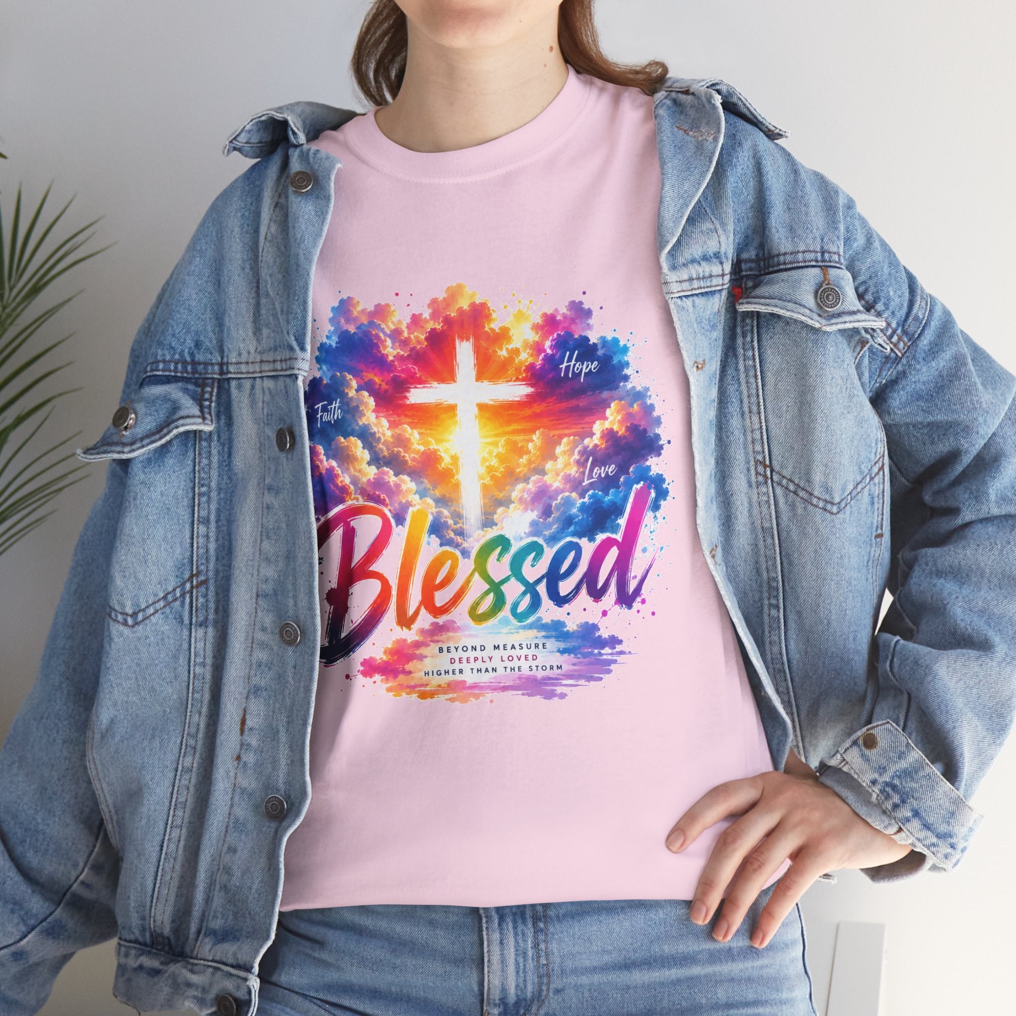 Blessed Christian T-Shirt, Colorful Cross Shirt, Faith Graphic Tee, Jesus Lover Gift, Religious Unisex Shirt