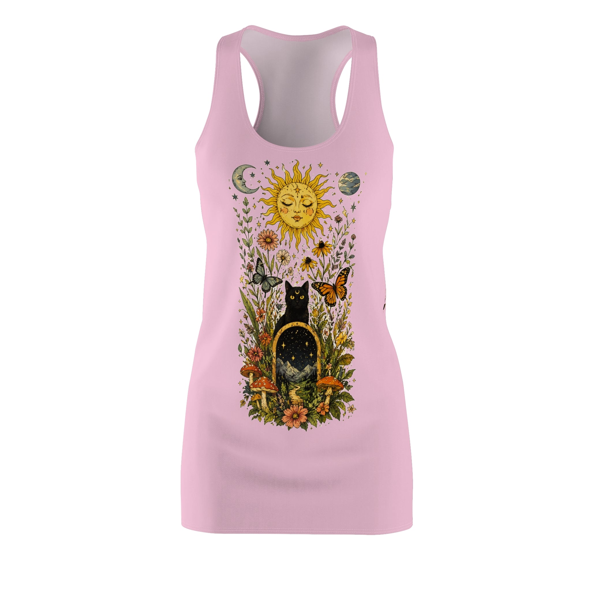Mystic Sun & Black Cat Floral Racerback Dress