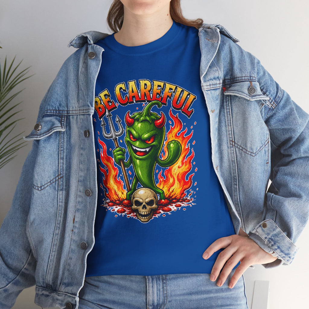 Be Careful Devil Pepper Shirt, Funny Spicy Pepper T-Shirt, Hot Chili Graphic Tee, Retro Tattoo Style Unisex Gift