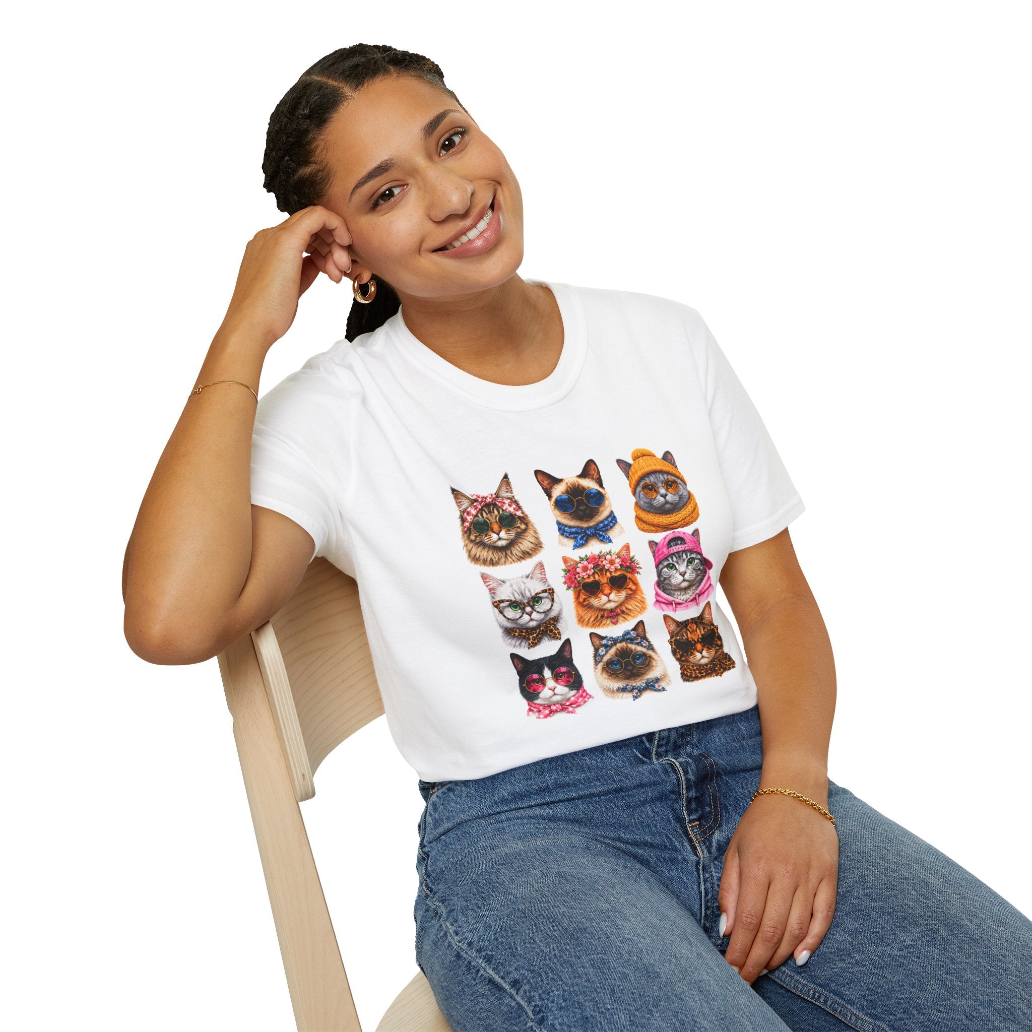 Cute Cat Faces T-Shirt, Cat Lover Tee, Funny Kitty Shirt, Colorful Cat Graphic Tee, Gift for Cat Mom, Cat Owner Gift, Animal Lover Shirt